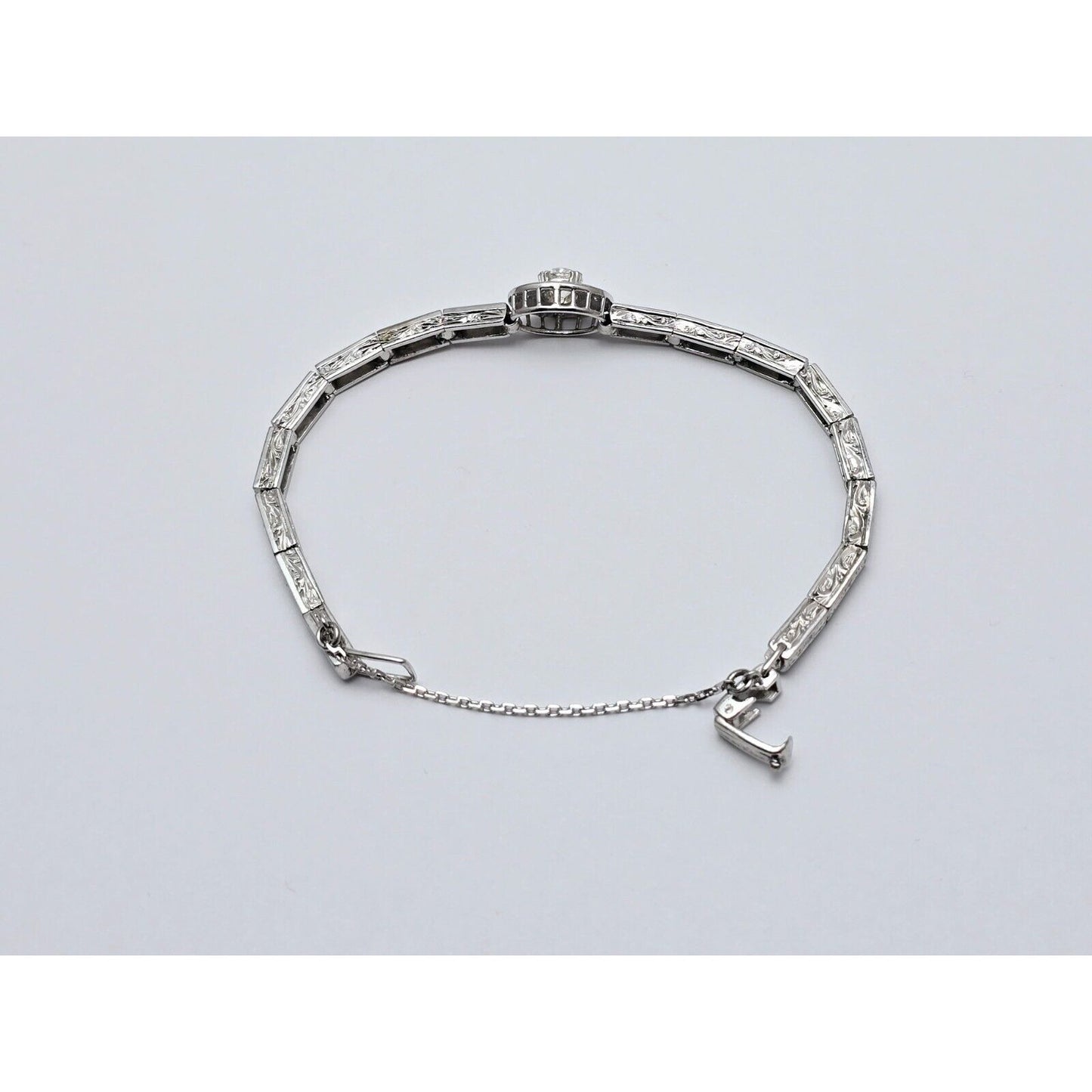 Vintage 14K White Gold Old Cut Diamond Tennis Link Bracelet