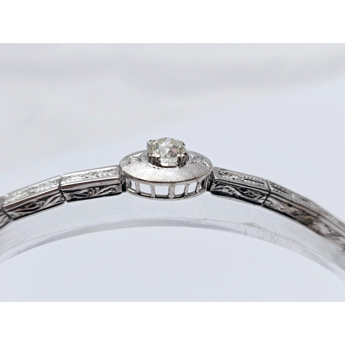 Vintage 14K White Gold Old Cut Diamond Tennis Link Bracelet