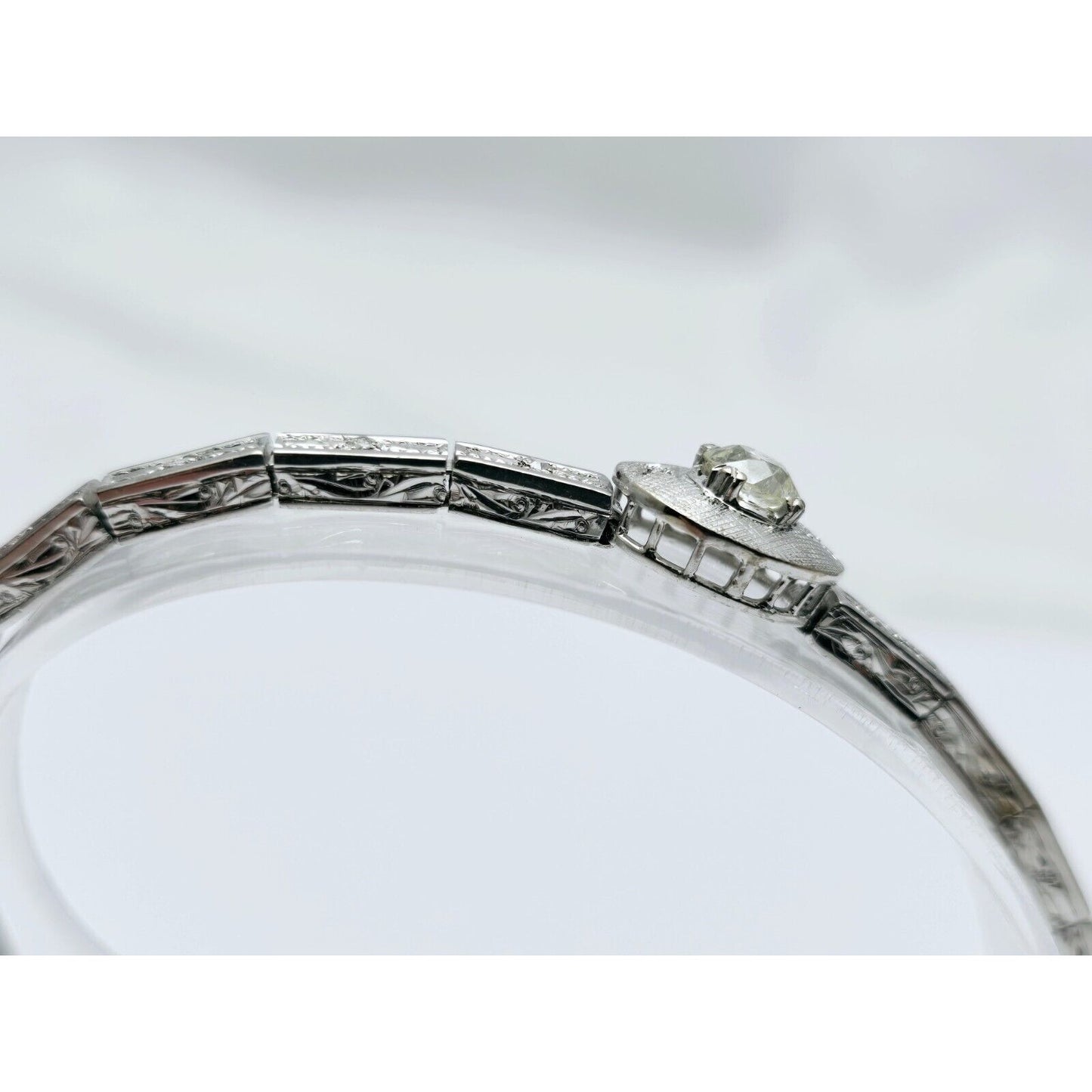 Vintage 14K White Gold Old Cut Diamond Tennis Link Bracelet