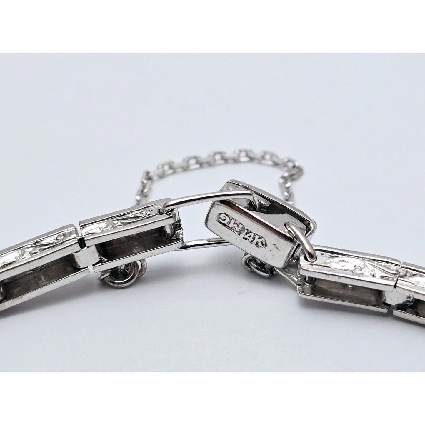 Vintage 14K White Gold Old Cut Diamond Tennis Link Bracelet