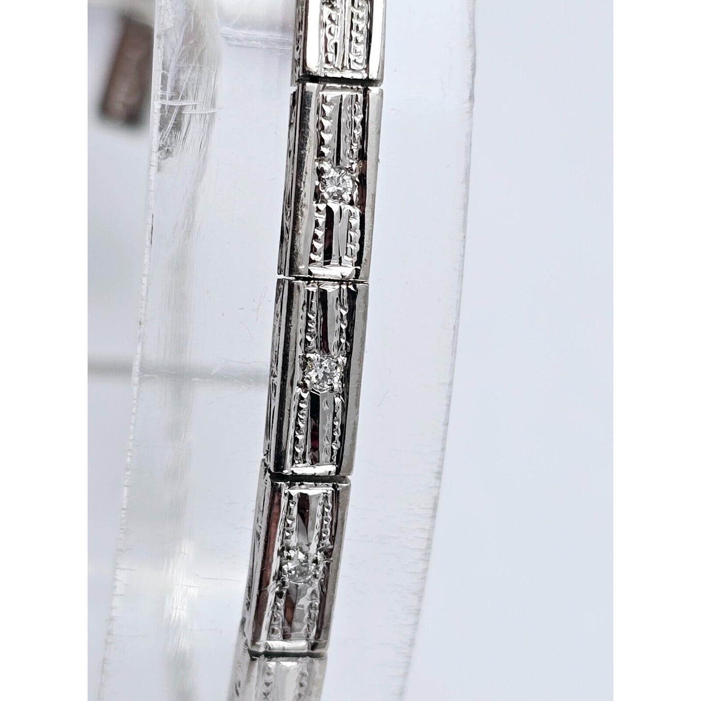 Vintage 14K White Gold Old Cut Diamond Tennis Link Bracelet