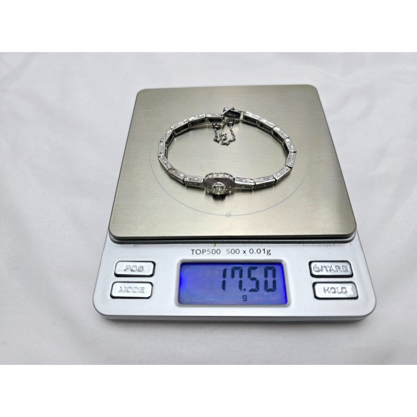 Vintage 14K White Gold Old Cut Diamond Tennis Link Bracelet