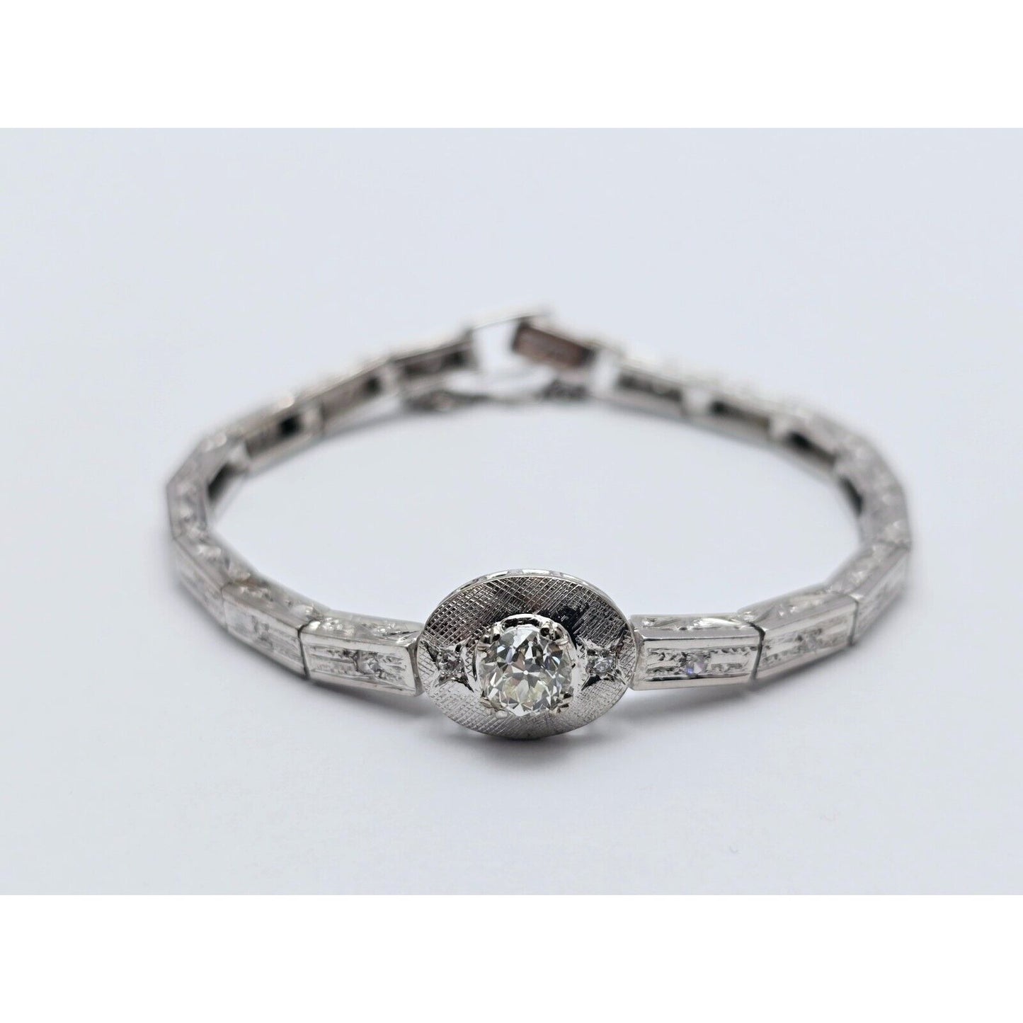 Vintage 14K White Gold Old Cut Diamond Tennis Link Bracelet