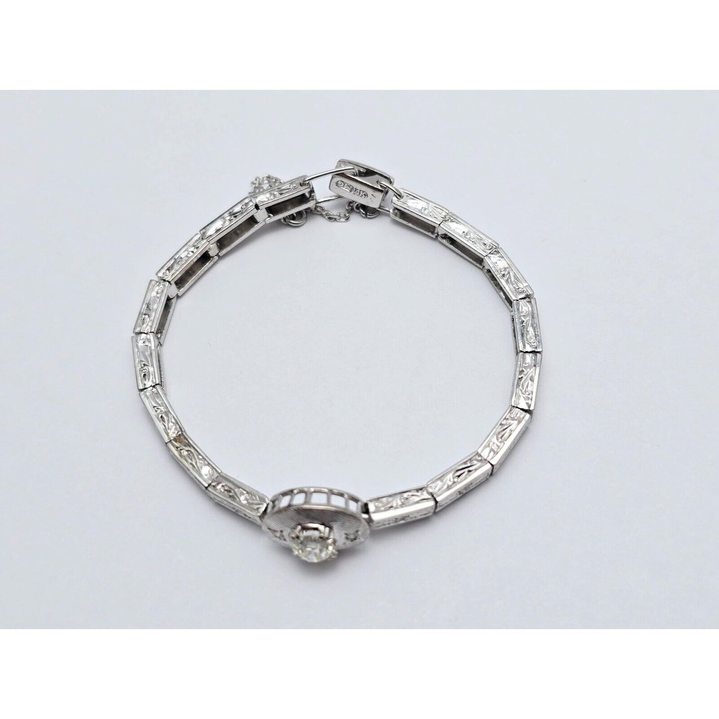 Vintage 14K White Gold Old Cut Diamond Tennis Link Bracelet