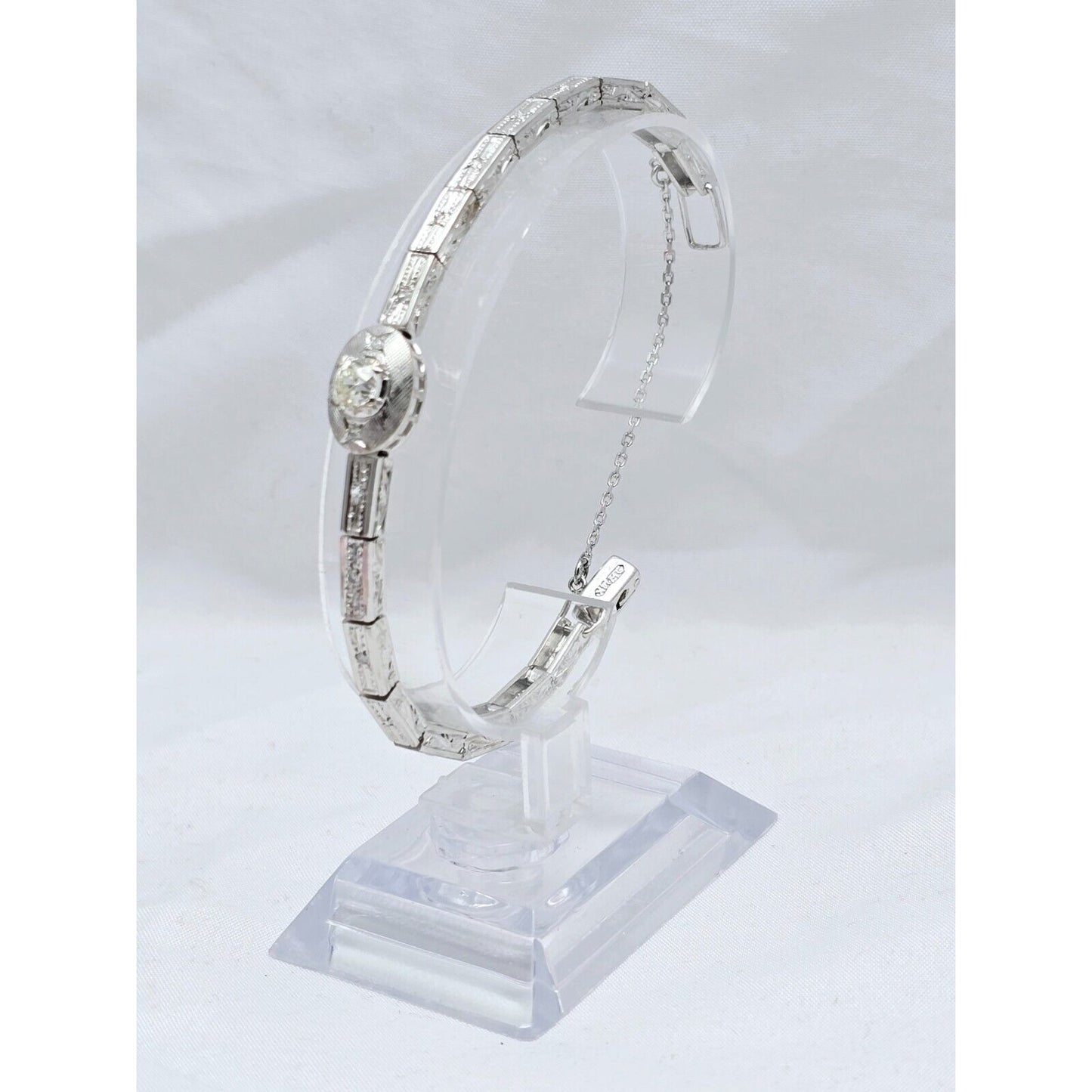 Vintage 14K White Gold Old Cut Diamond Tennis Link Bracelet