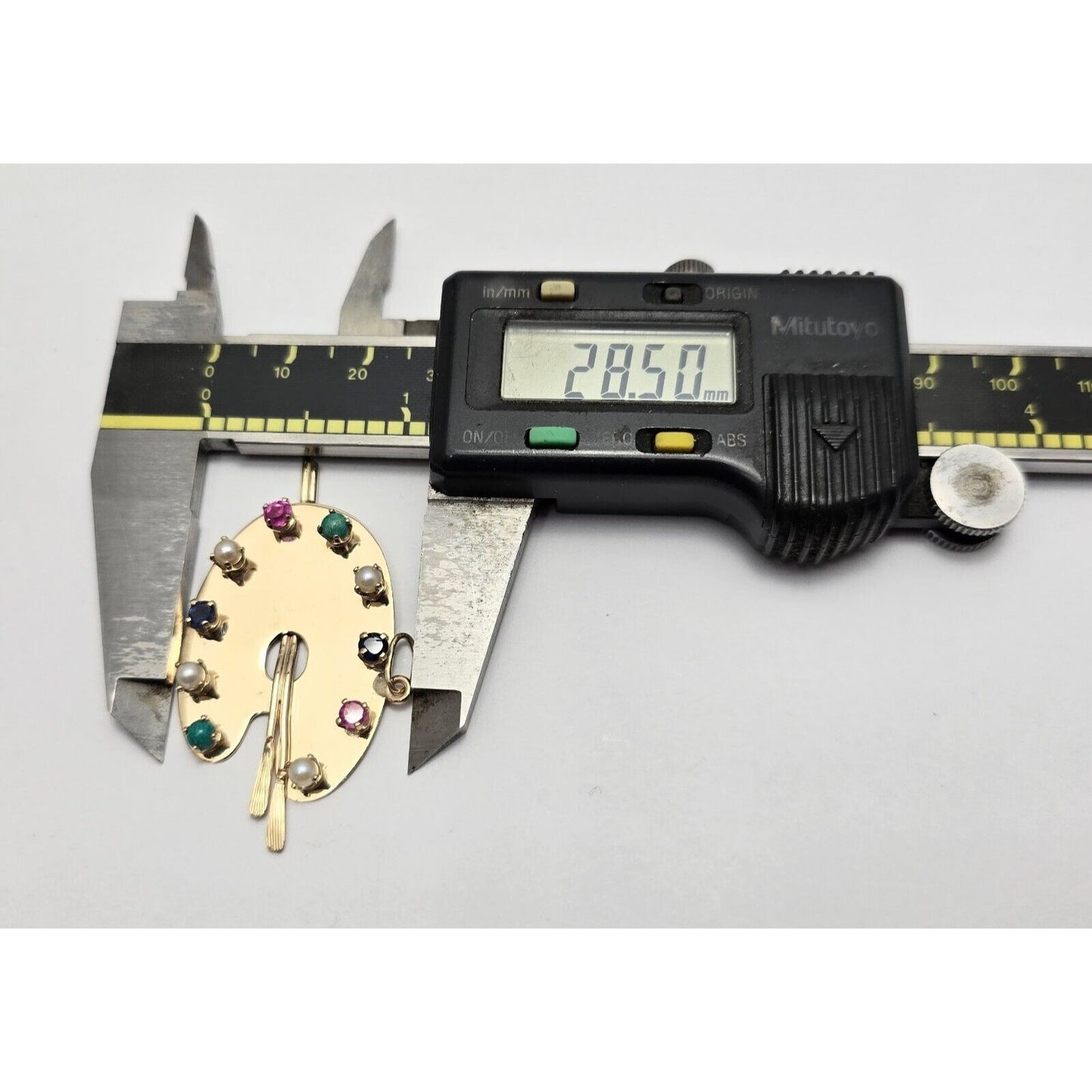 14K Yellow Gold Paint Palette Artist Sapphire Ruby Pearl Turquoise Charm Pendant