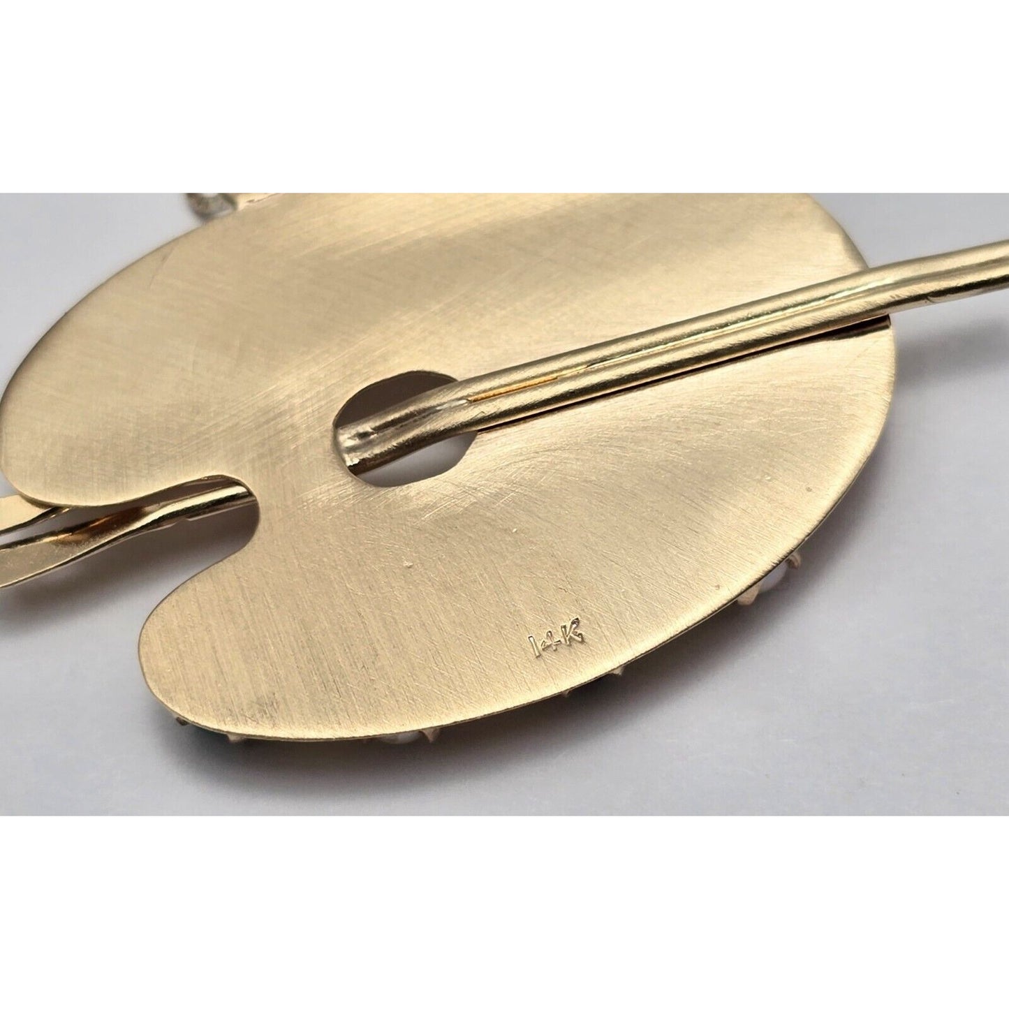 14K Yellow Gold Paint Palette Artist Sapphire Ruby Pearl Turquoise Charm Pendant