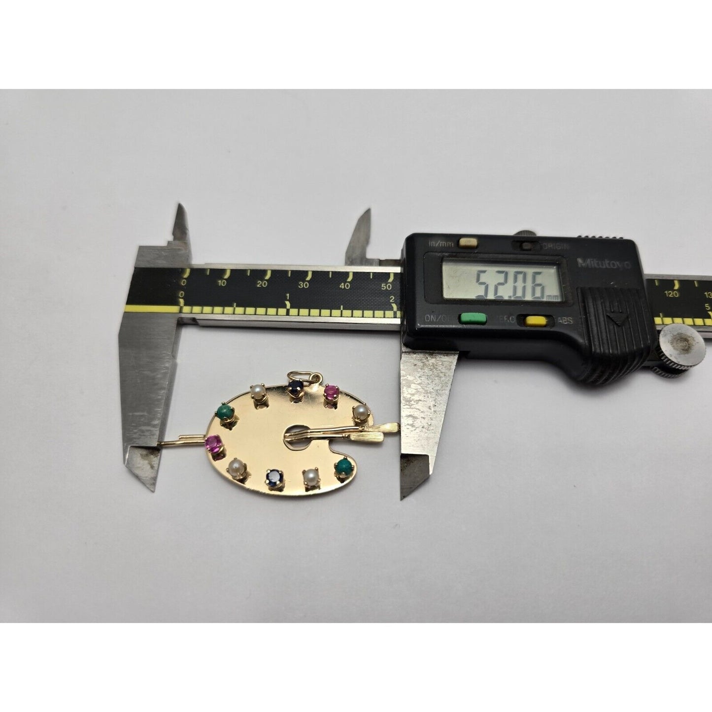 14K Yellow Gold Paint Palette Artist Sapphire Ruby Pearl Turquoise Charm Pendant