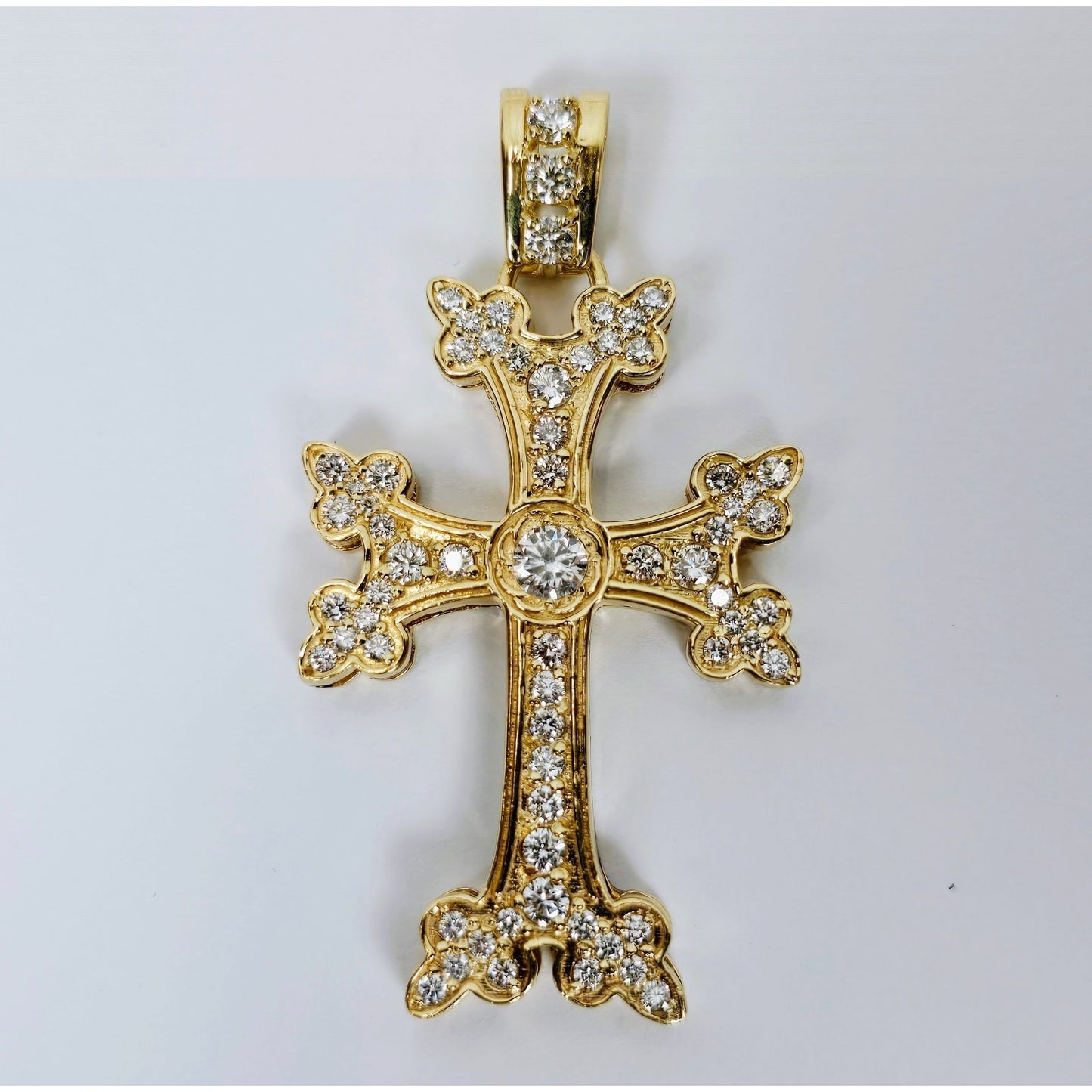 14K Yellow Gold Armenian Diamond Cross Pendant Charm