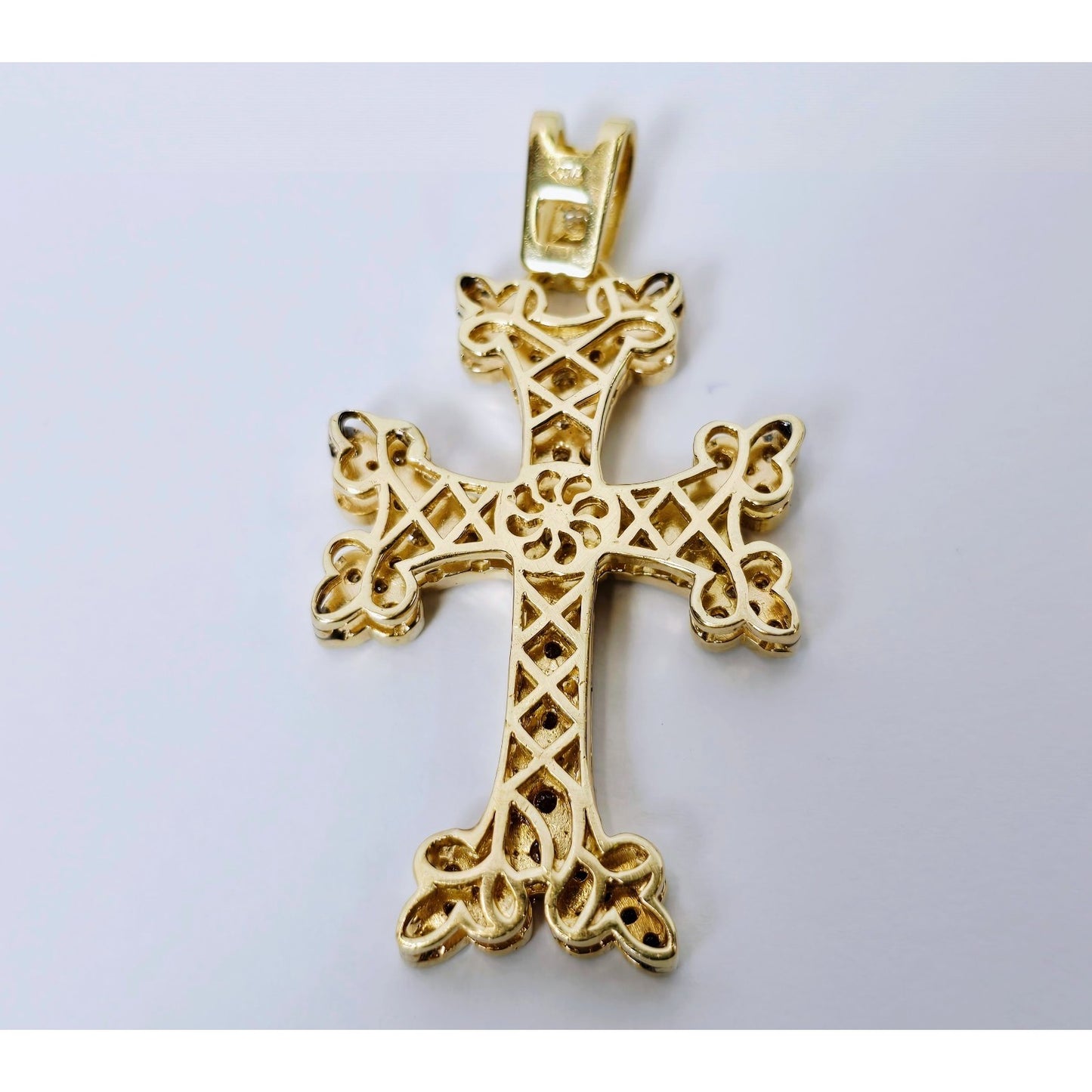 14K Yellow Gold Armenian Diamond Cross Pendant Charm