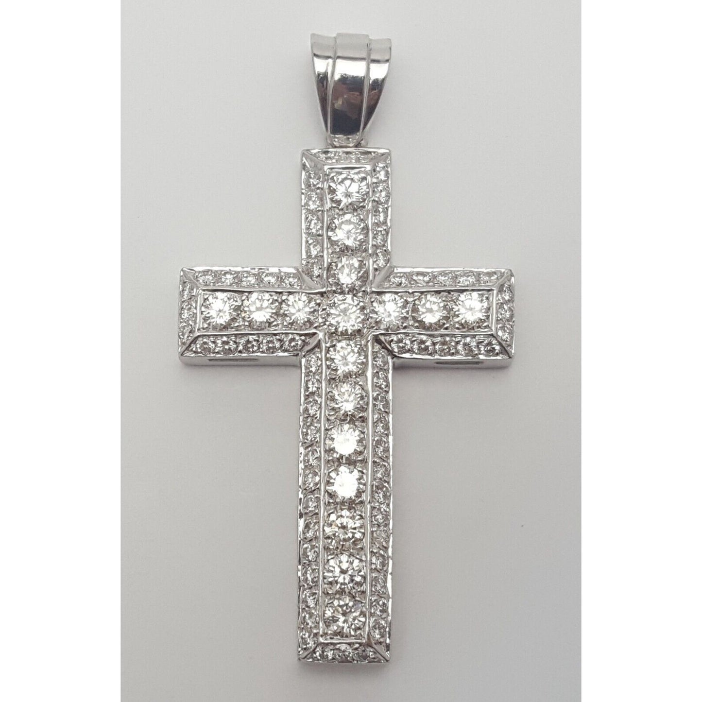14K Solid White Gold Diamond Cross Pendant Charm 7.65ct