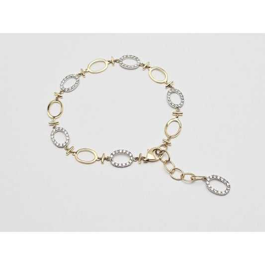 14K Two Tone Gold Oval Link Resizable CZ Bracelet