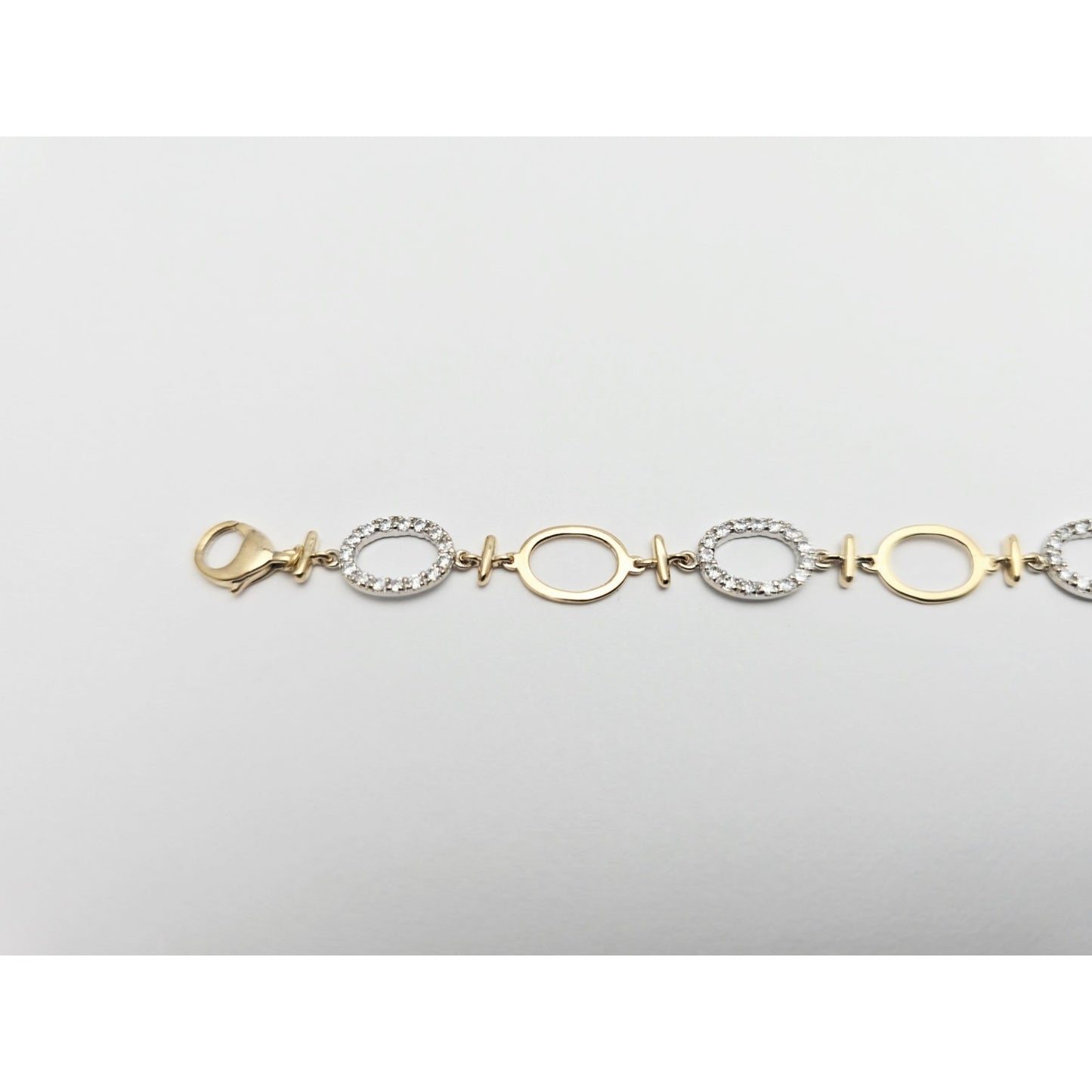14K Two Tone Gold Oval Link Resizable CZ Bracelet