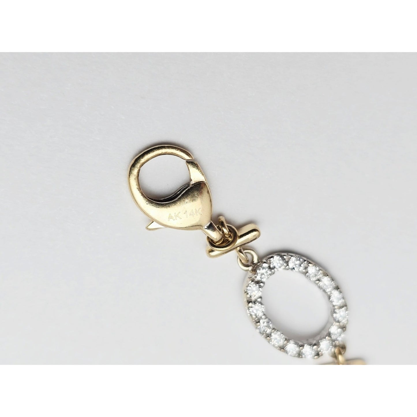 14K Two Tone Gold Oval Link Resizable CZ Bracelet