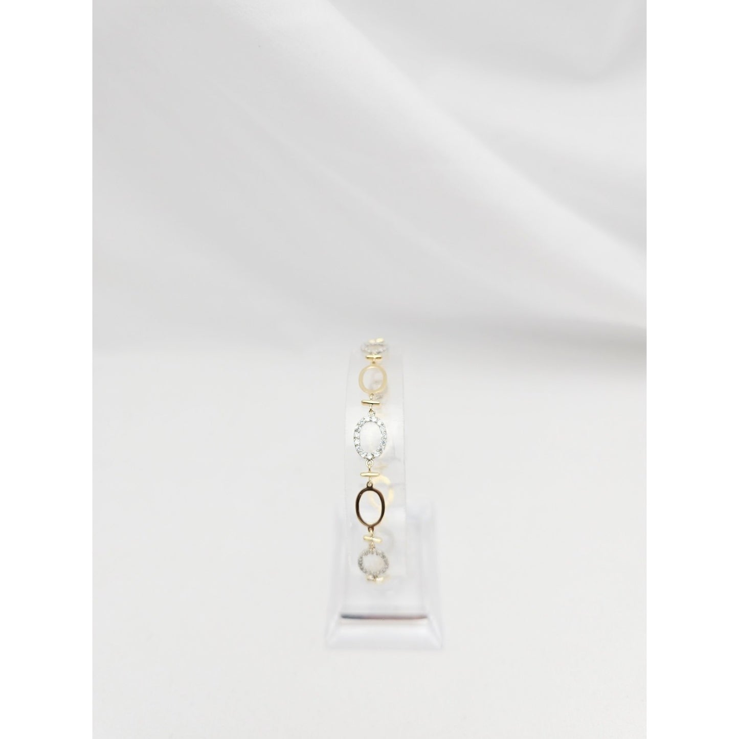 14K Two Tone Gold Oval Link Resizable CZ Bracelet