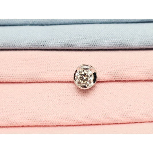 14K White Gold Single Round Cut Diamond Charm Pendant