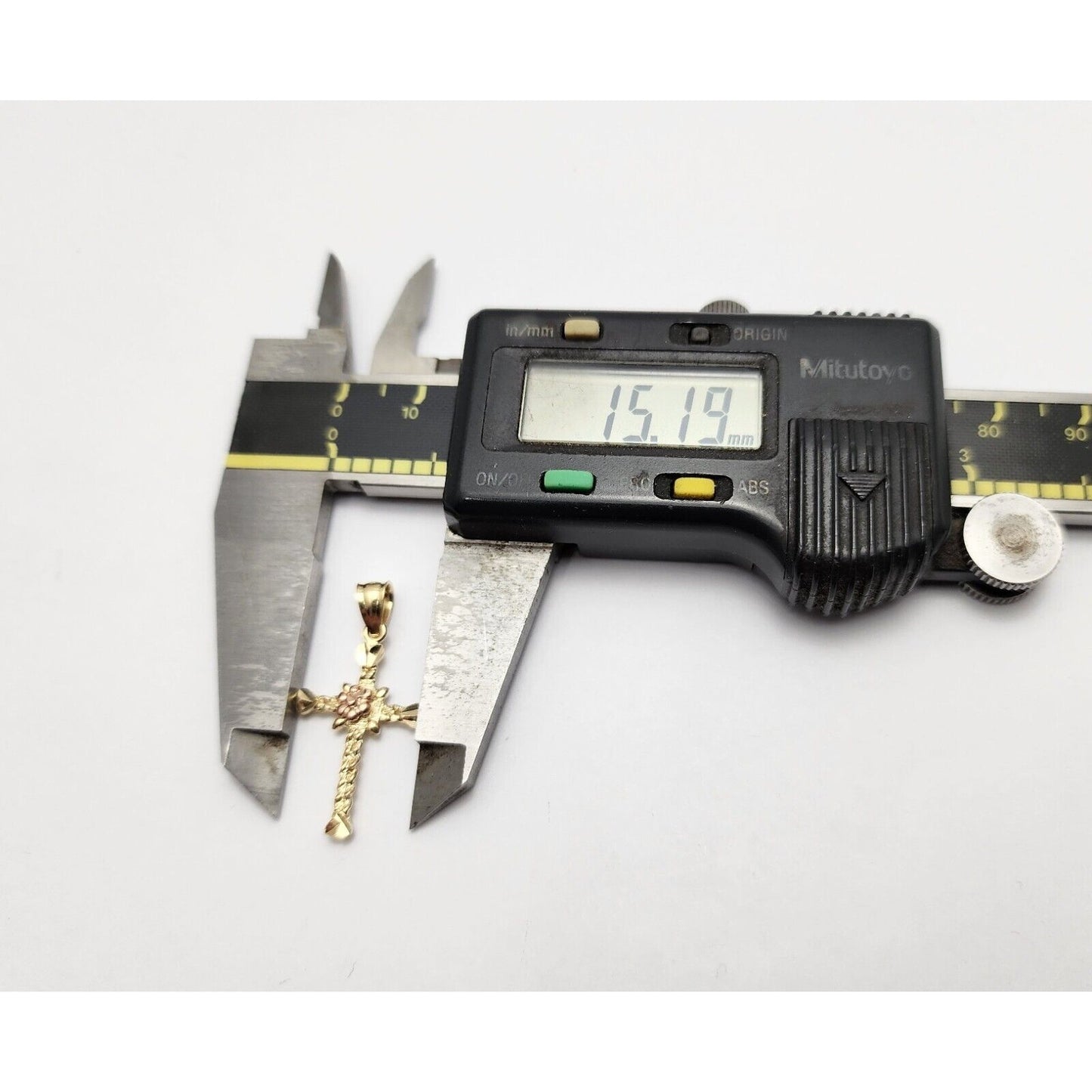 14K Two Tone Gold Diamond Cut Religious Cross Charm Pendant