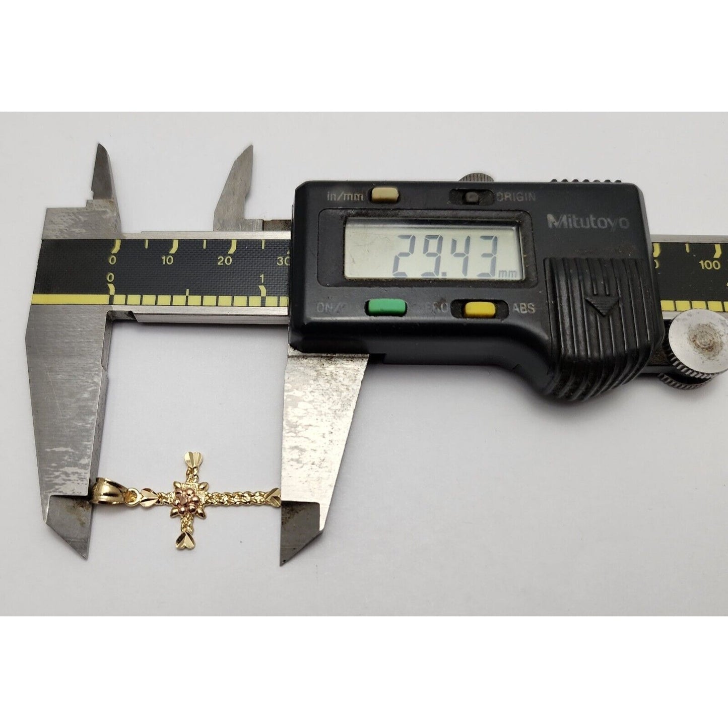 14K Two Tone Gold Diamond Cut Religious Cross Charm Pendant