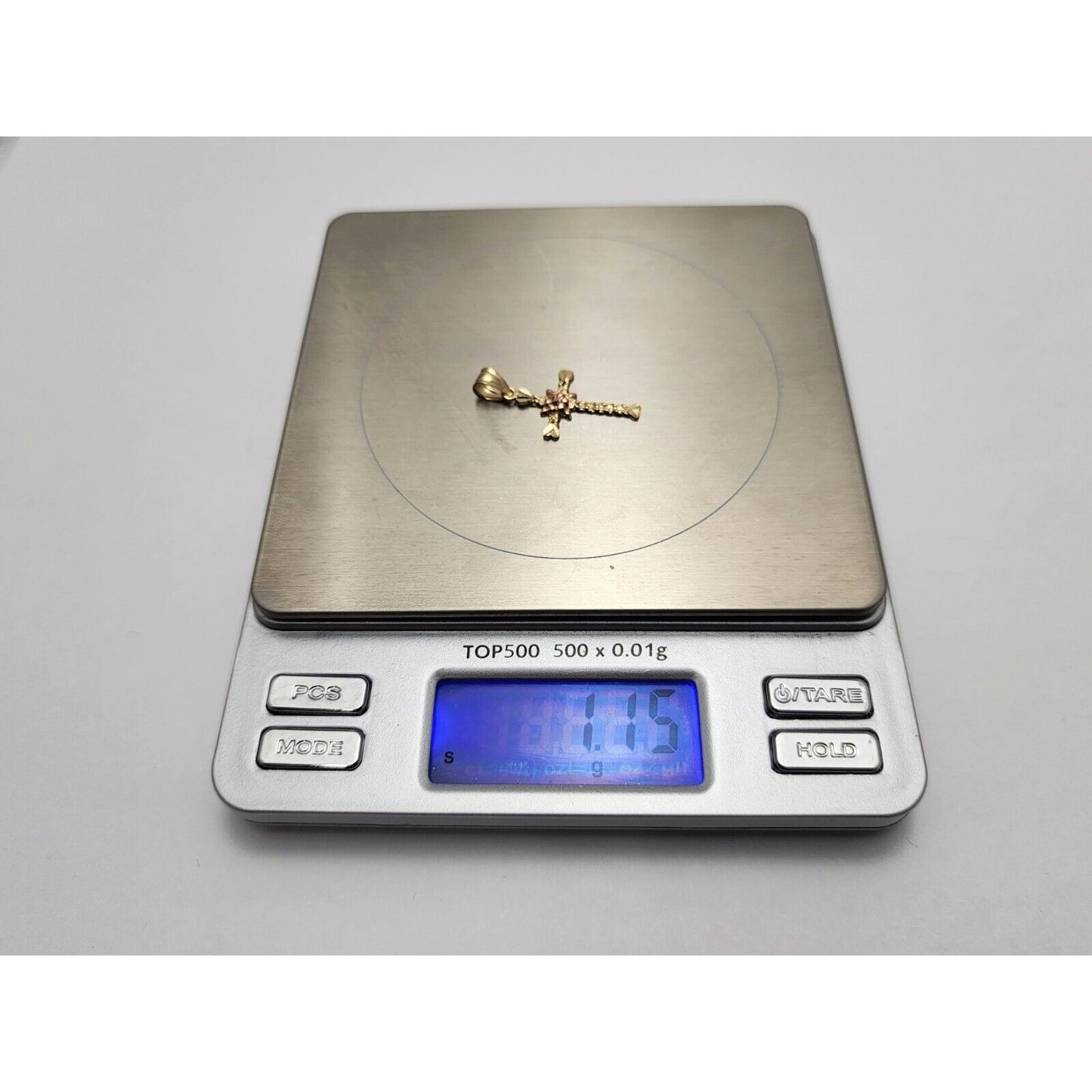 14K Two Tone Gold Diamond Cut Religious Cross Charm Pendant