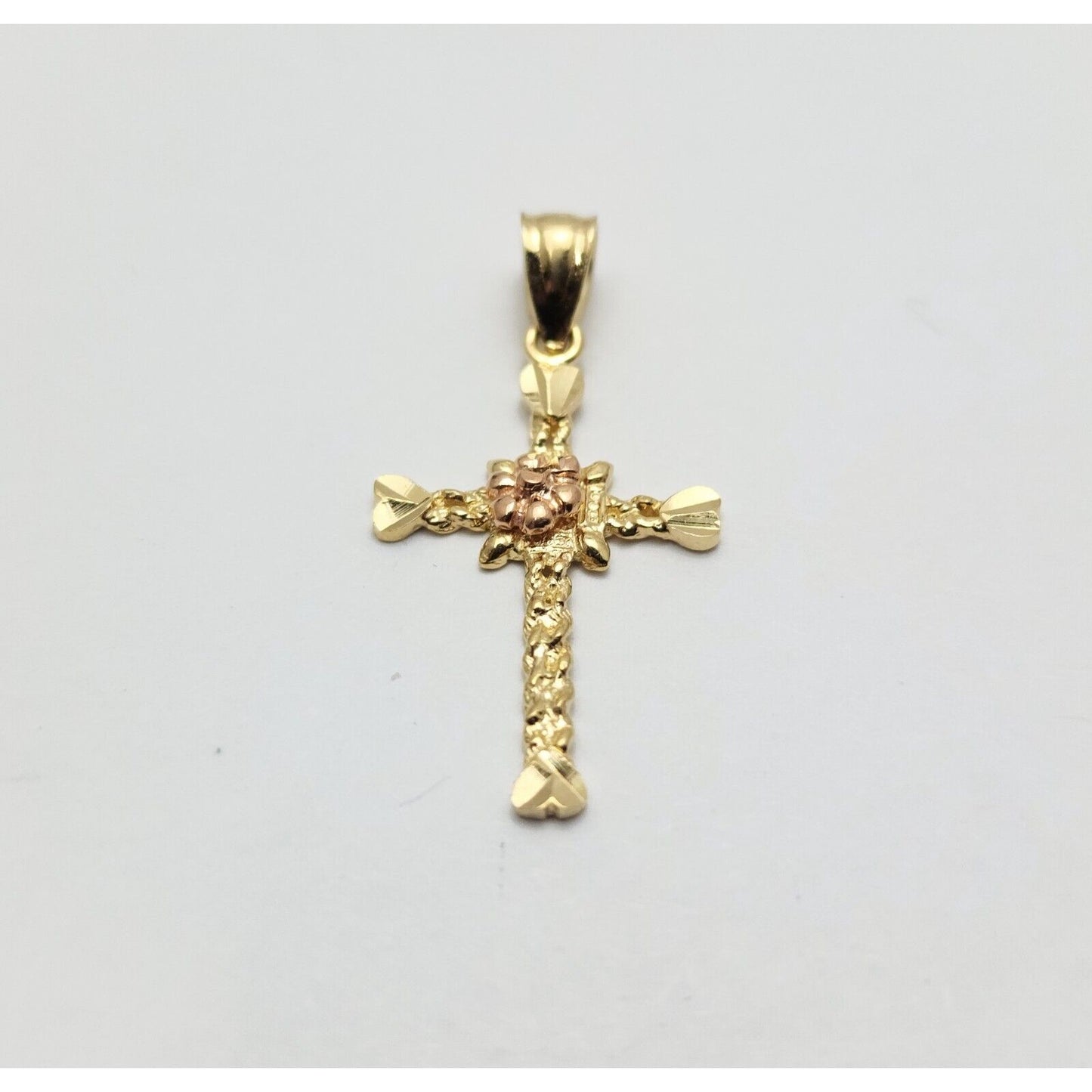 14K Two Tone Gold Diamond Cut Religious Cross Charm Pendant