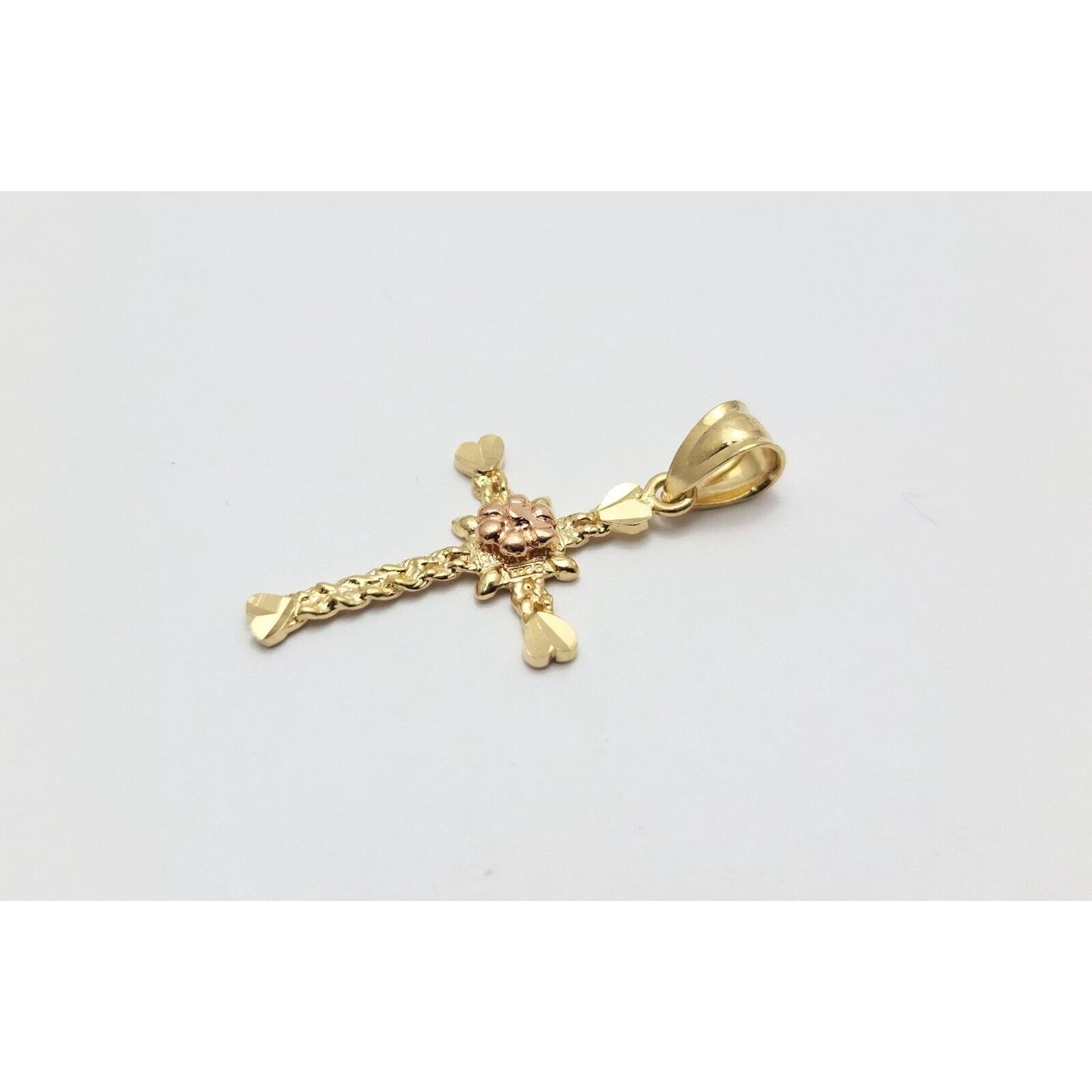 14K Two Tone Gold Diamond Cut Religious Cross Charm Pendant