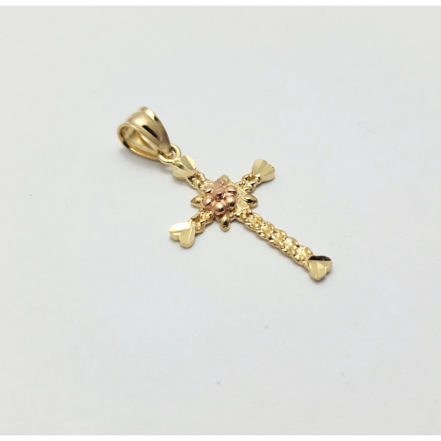 14K Two Tone Gold Diamond Cut Religious Cross Charm Pendant