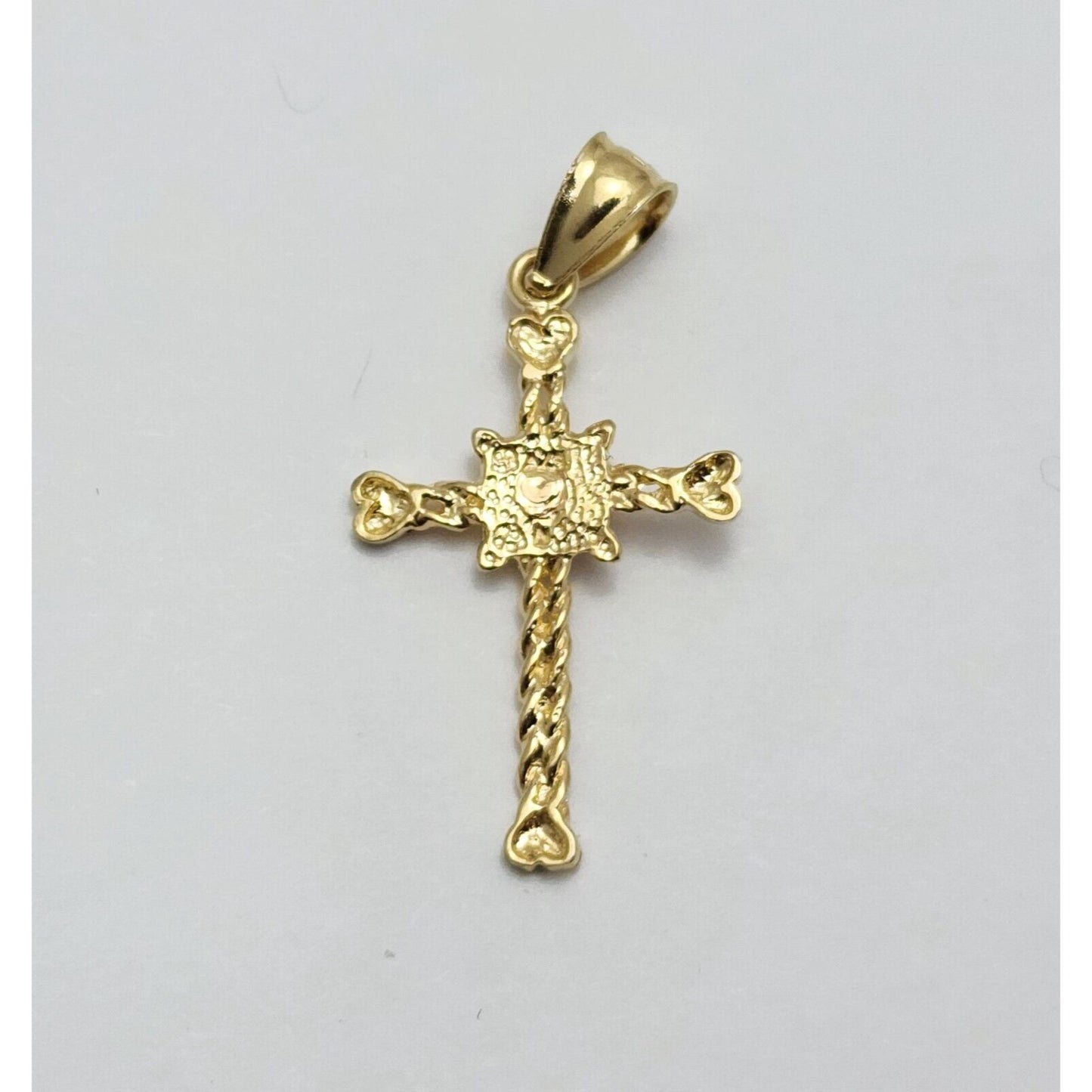 14K Two Tone Gold Diamond Cut Religious Cross Charm Pendant
