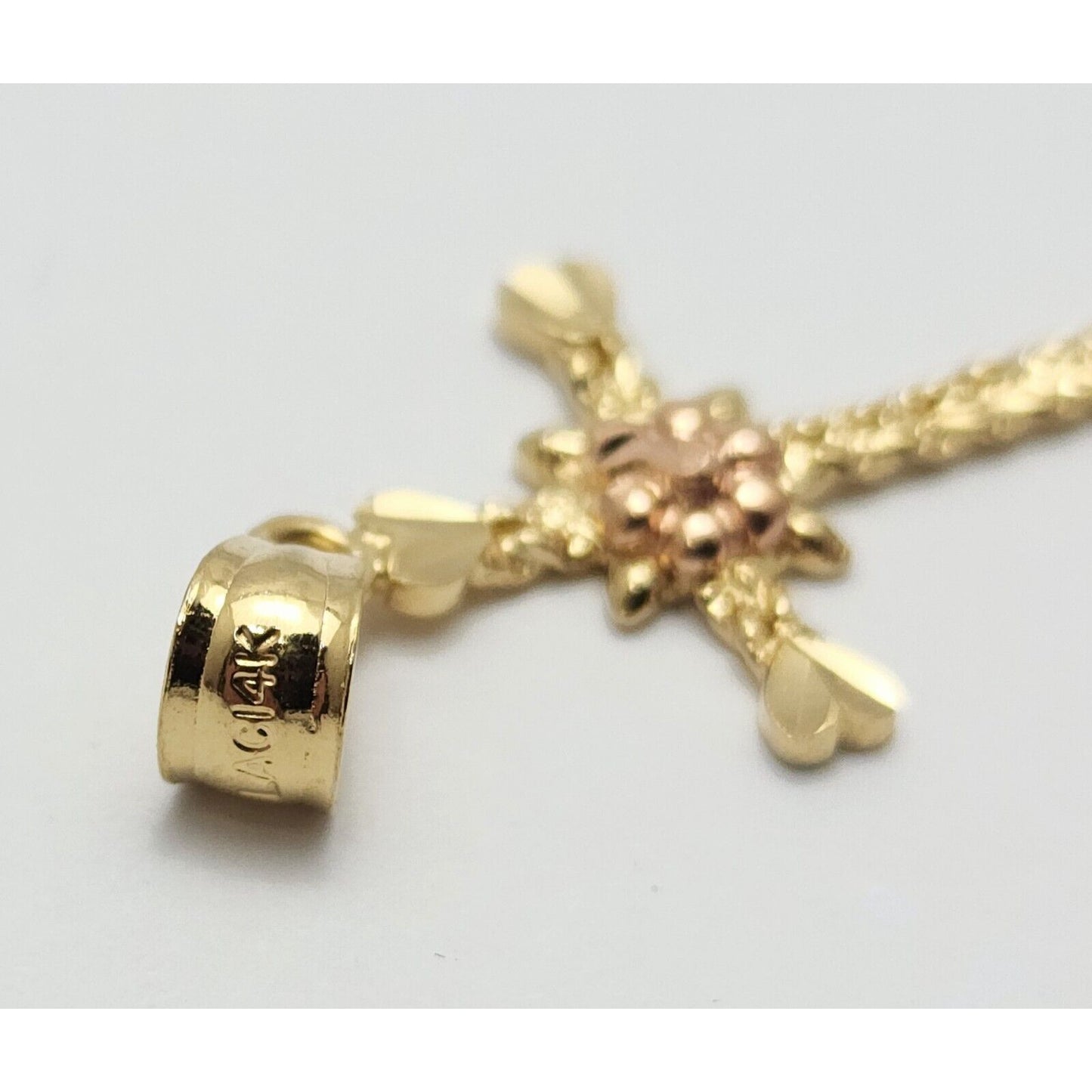 14K Two Tone Gold Diamond Cut Religious Cross Charm Pendant