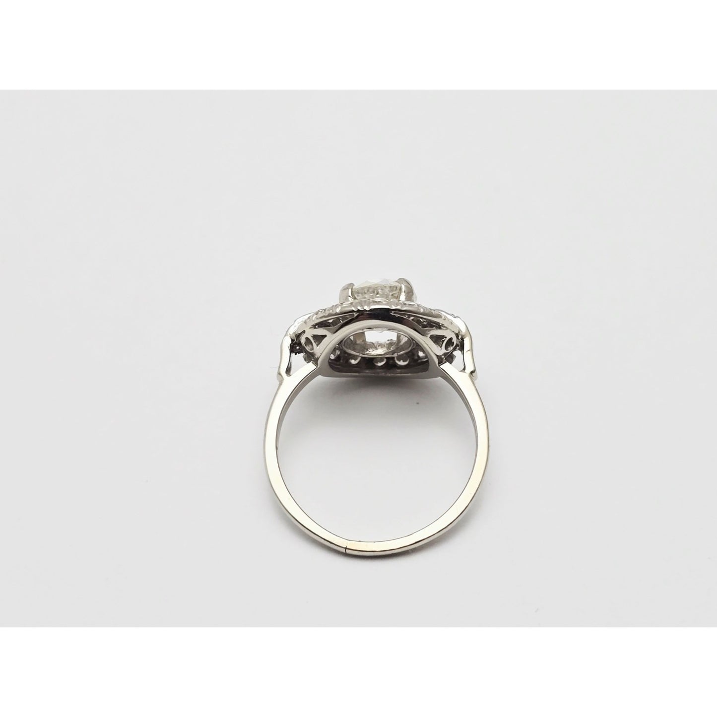 European Cut Art Deco 14K White Gold Round Diamond Engagement Ring 1.97ct