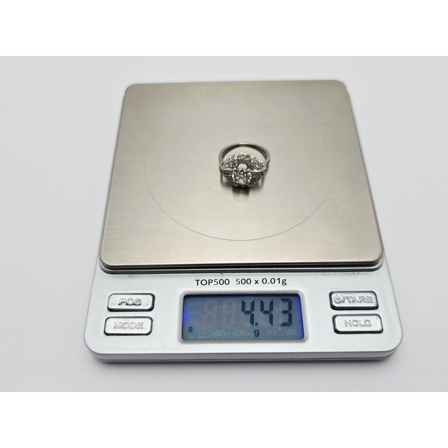 European Cut Art Deco 14K White Gold Round Diamond Engagement Ring 1.97ct