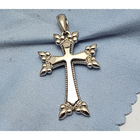 14K Solid White Gold Religious Cross Pendant Charm