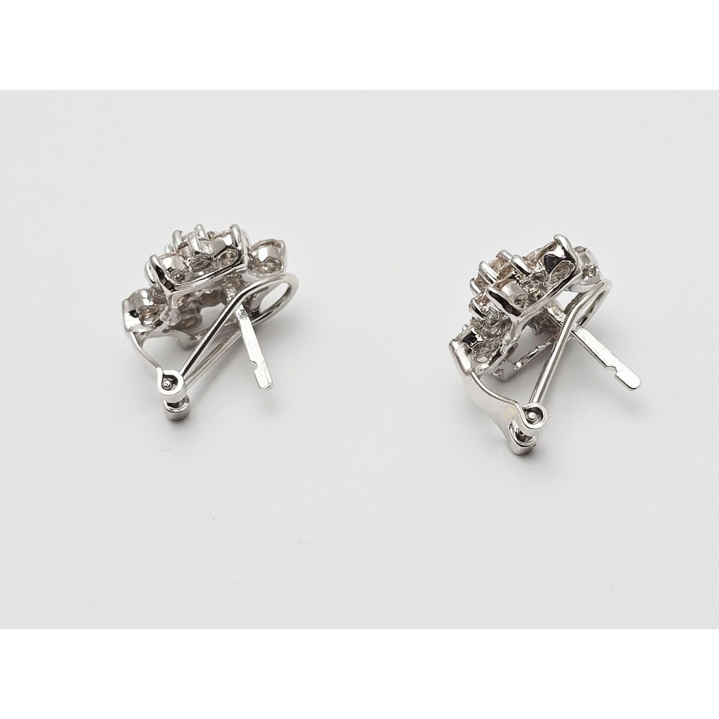 14K White Gold Round Cut Diamond French Clip Flower Earrings