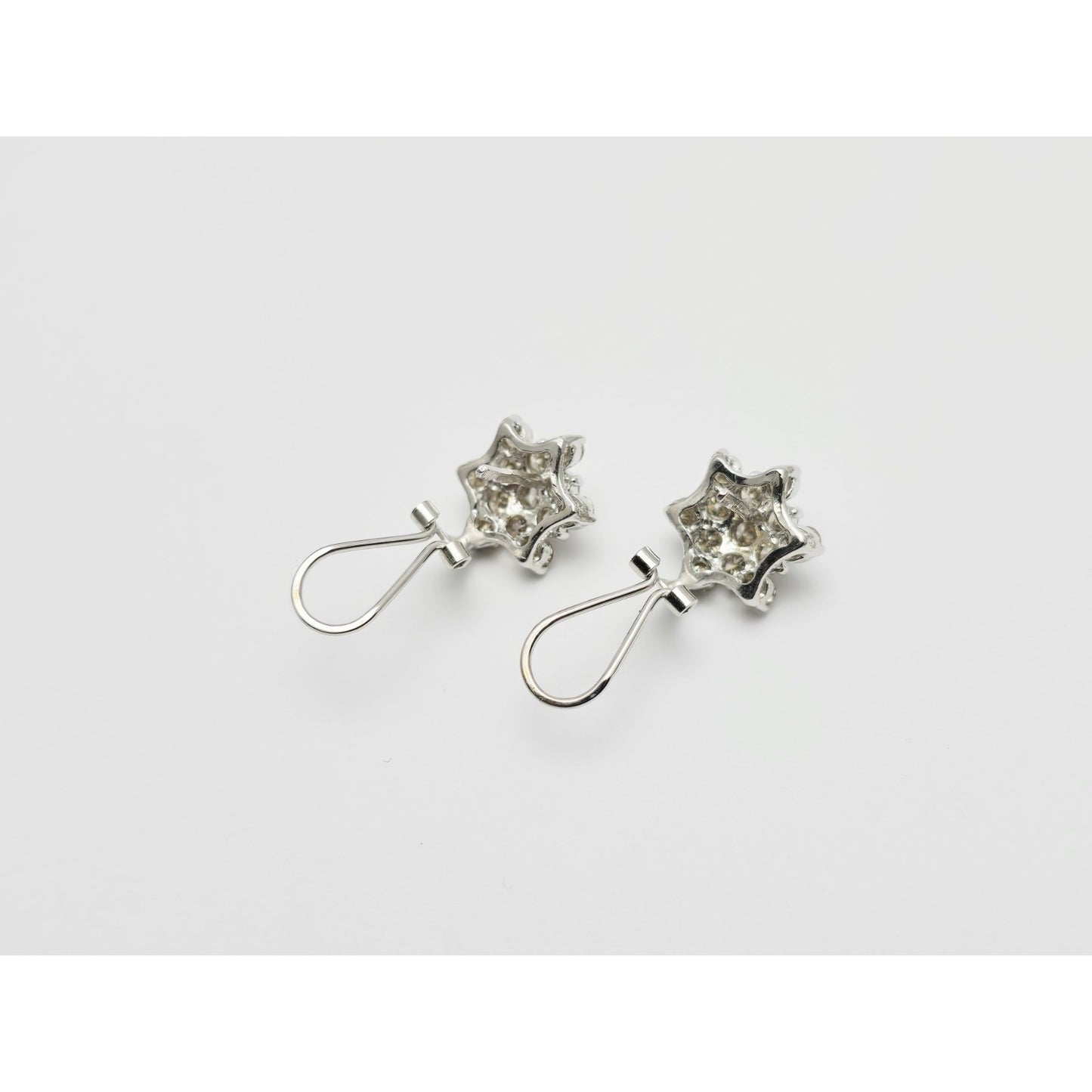 14K White Gold Round Cut Diamond French Clip Flower Earrings