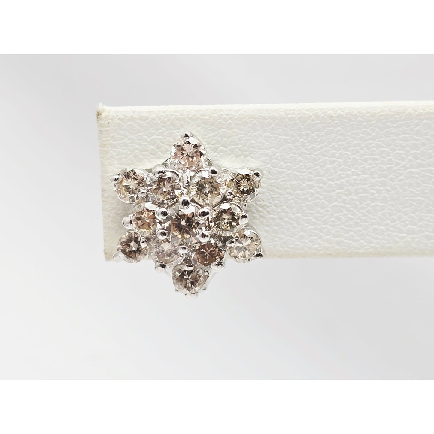 14K White Gold Round Cut Diamond French Clip Flower Earrings