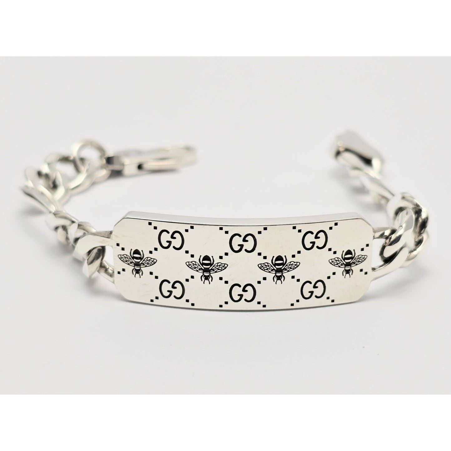 Gucci Sterling Silver 925 Signature Bee Motif and GG Link ID Bracelet