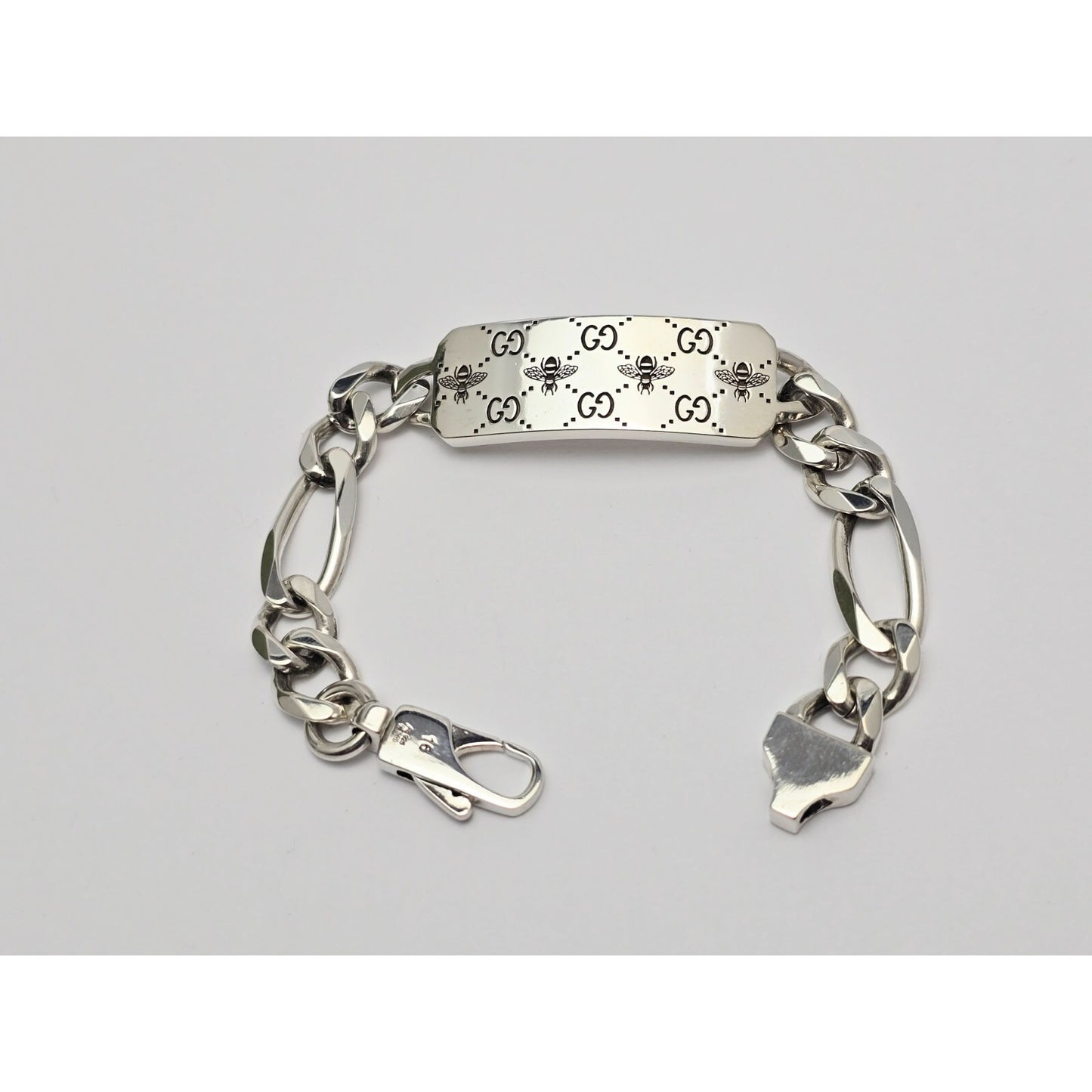 Gucci Sterling Silver 925 Signature Bee Motif and GG Link ID Bracelet