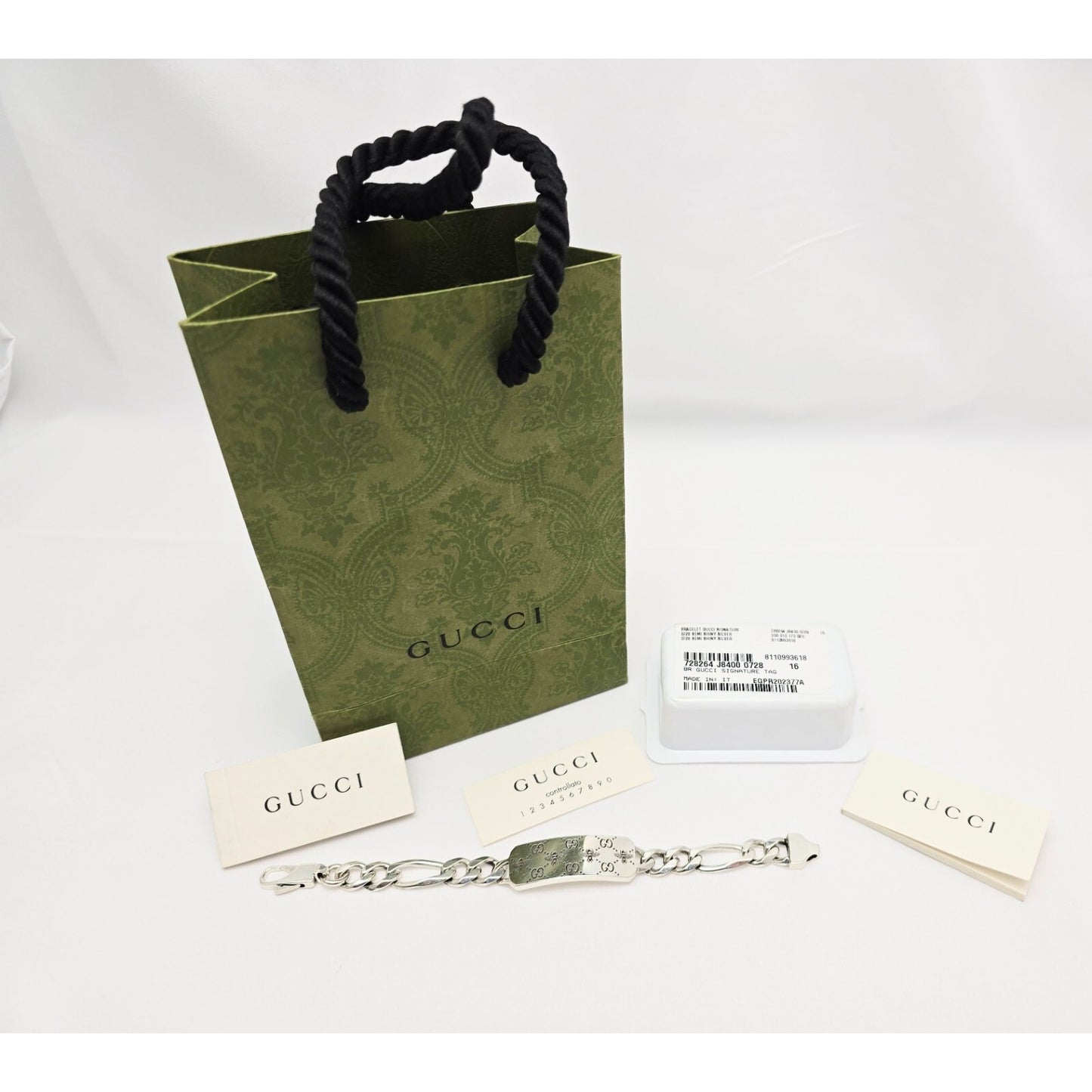 Gucci Sterling Silver 925 Signature Bee Motif and GG Link ID Bracelet
