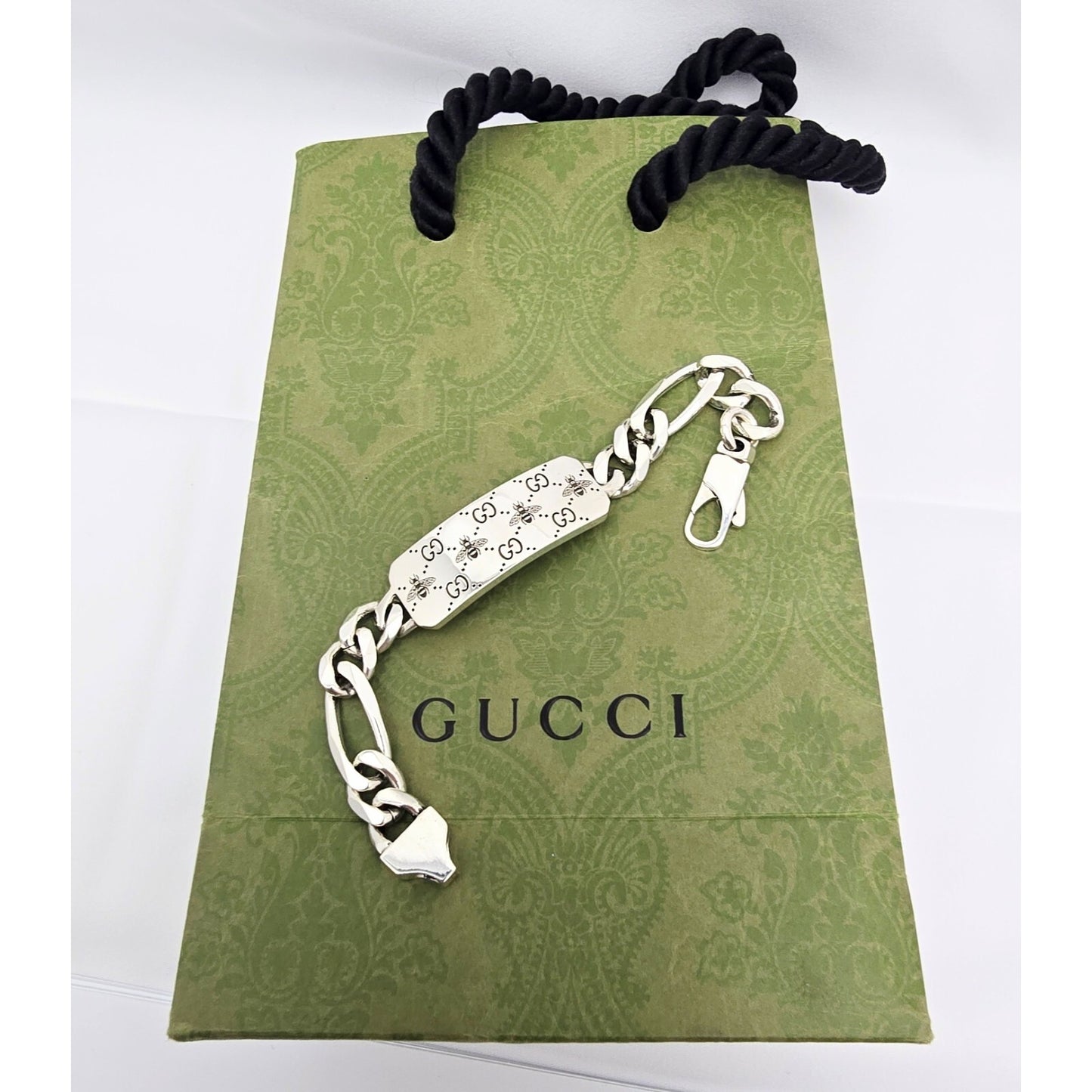 Gucci Sterling Silver 925 Signature Bee Motif and GG Link ID Bracelet
