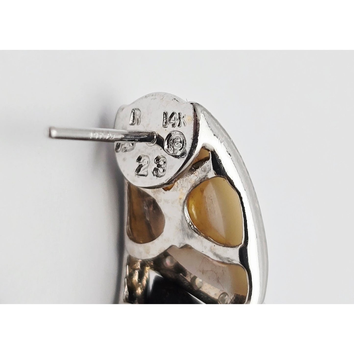 14K White Gold Mother of Pearl, Onyx & Diamond French Clip Earrings