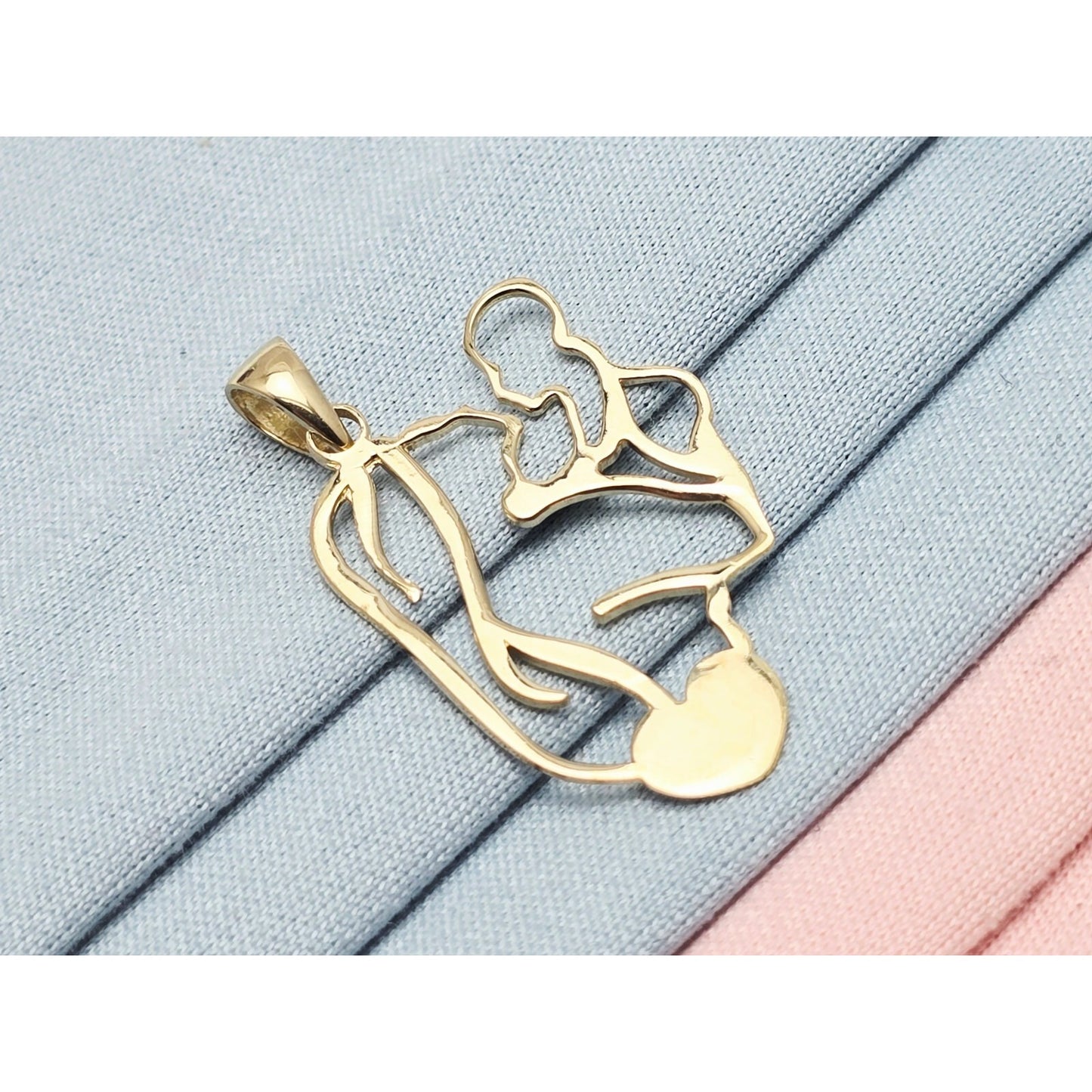 14K Yellow Gold Mother & Baby Heart Charm Pendant