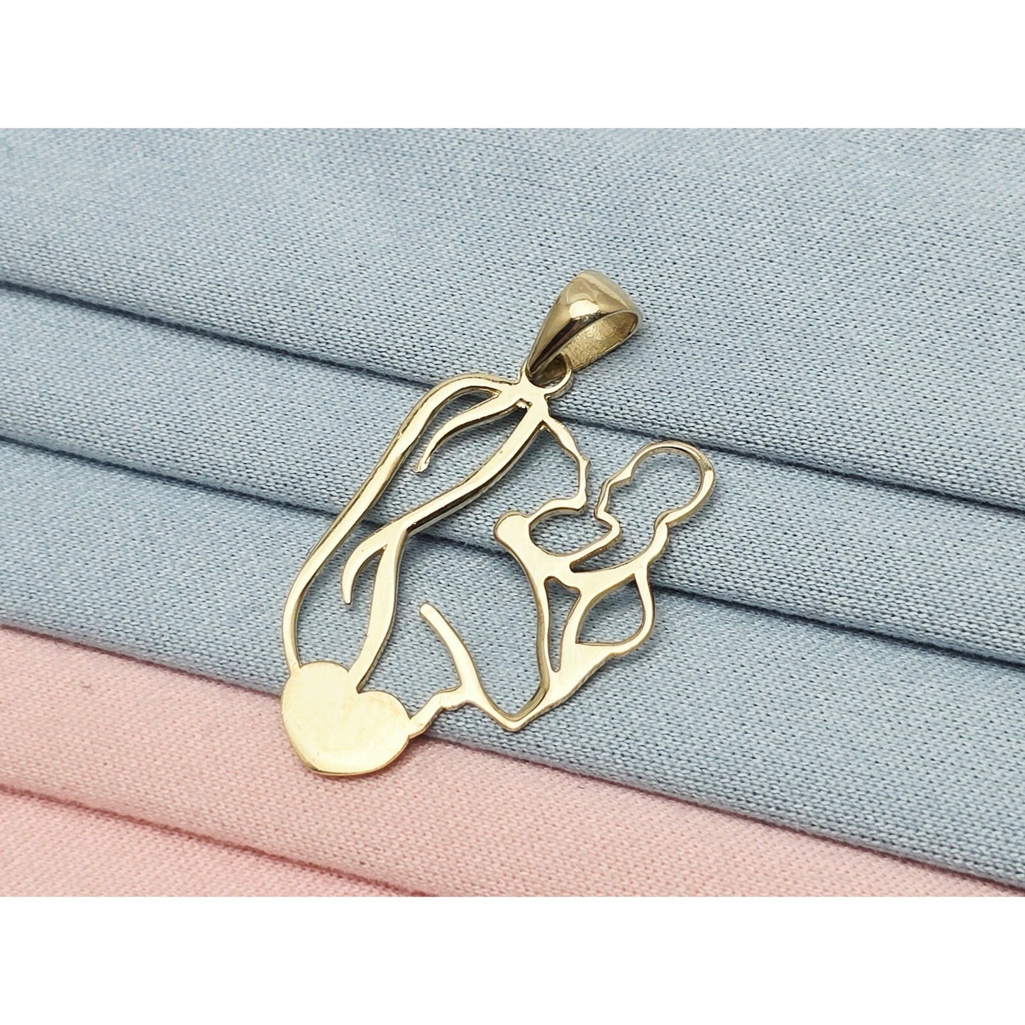 14K Yellow Gold Mother & Baby Heart Charm Pendant