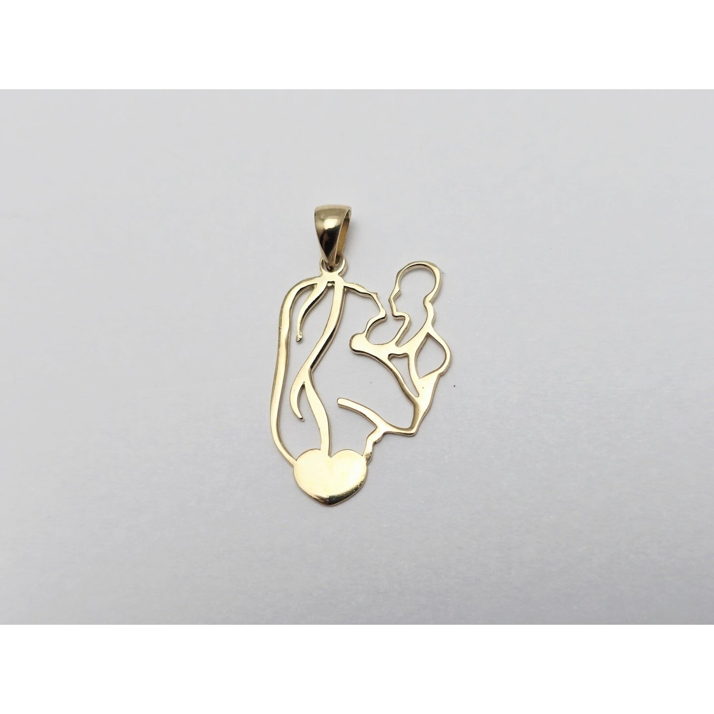 14K Yellow Gold Mother & Baby Heart Charm Pendant