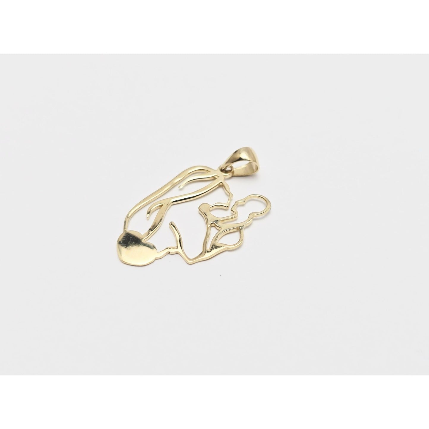 14K Yellow Gold Mother & Baby Heart Charm Pendant