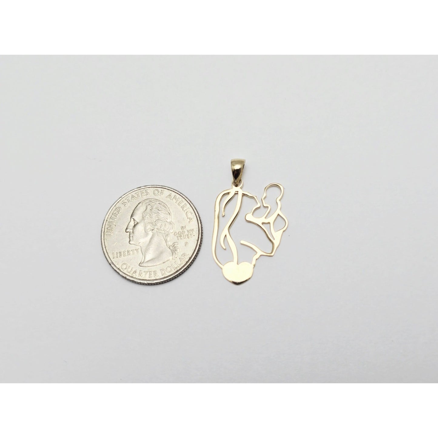 14K Yellow Gold Mother & Baby Heart Charm Pendant