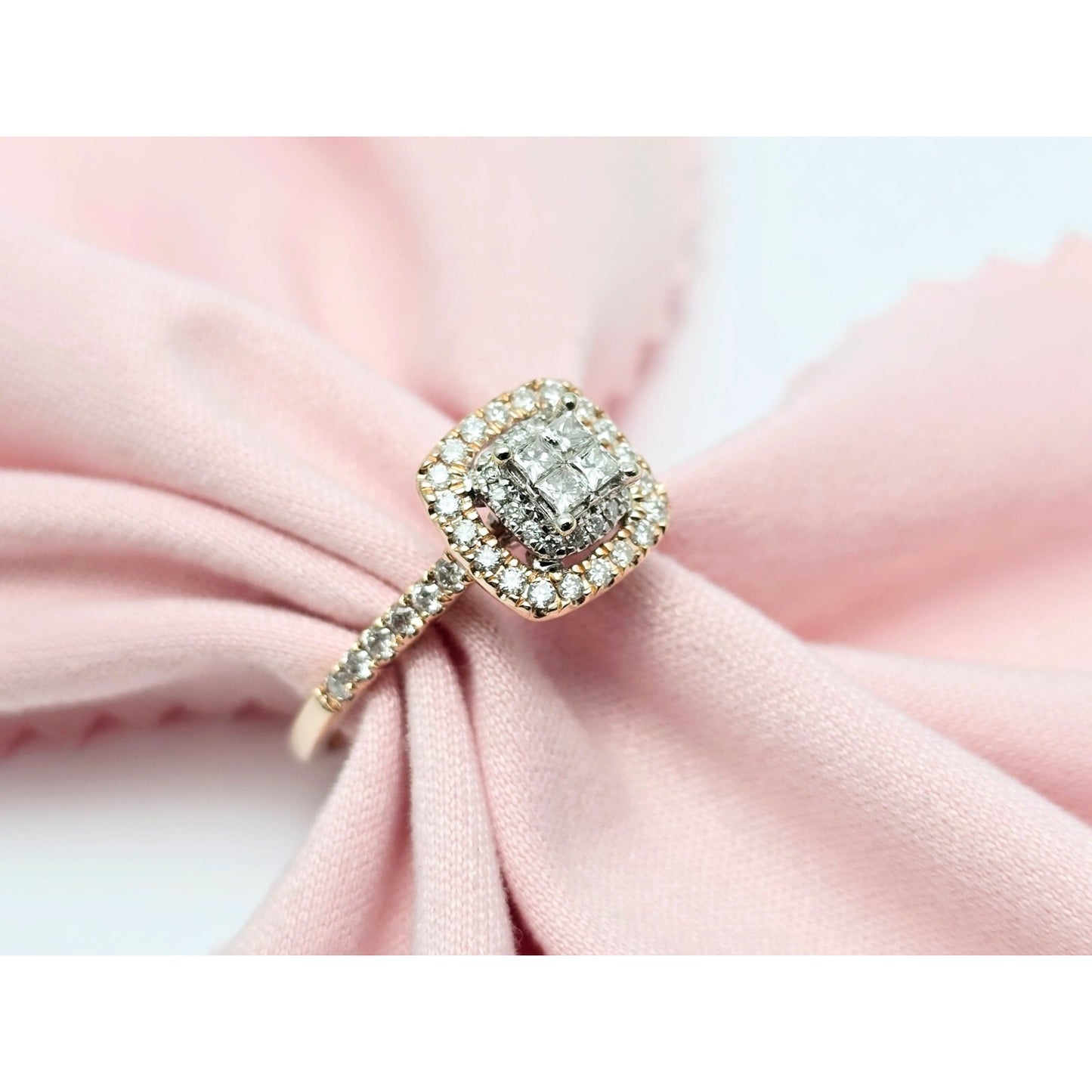 14K Two Tone Gold Double Halo Diamond Engagement Ring