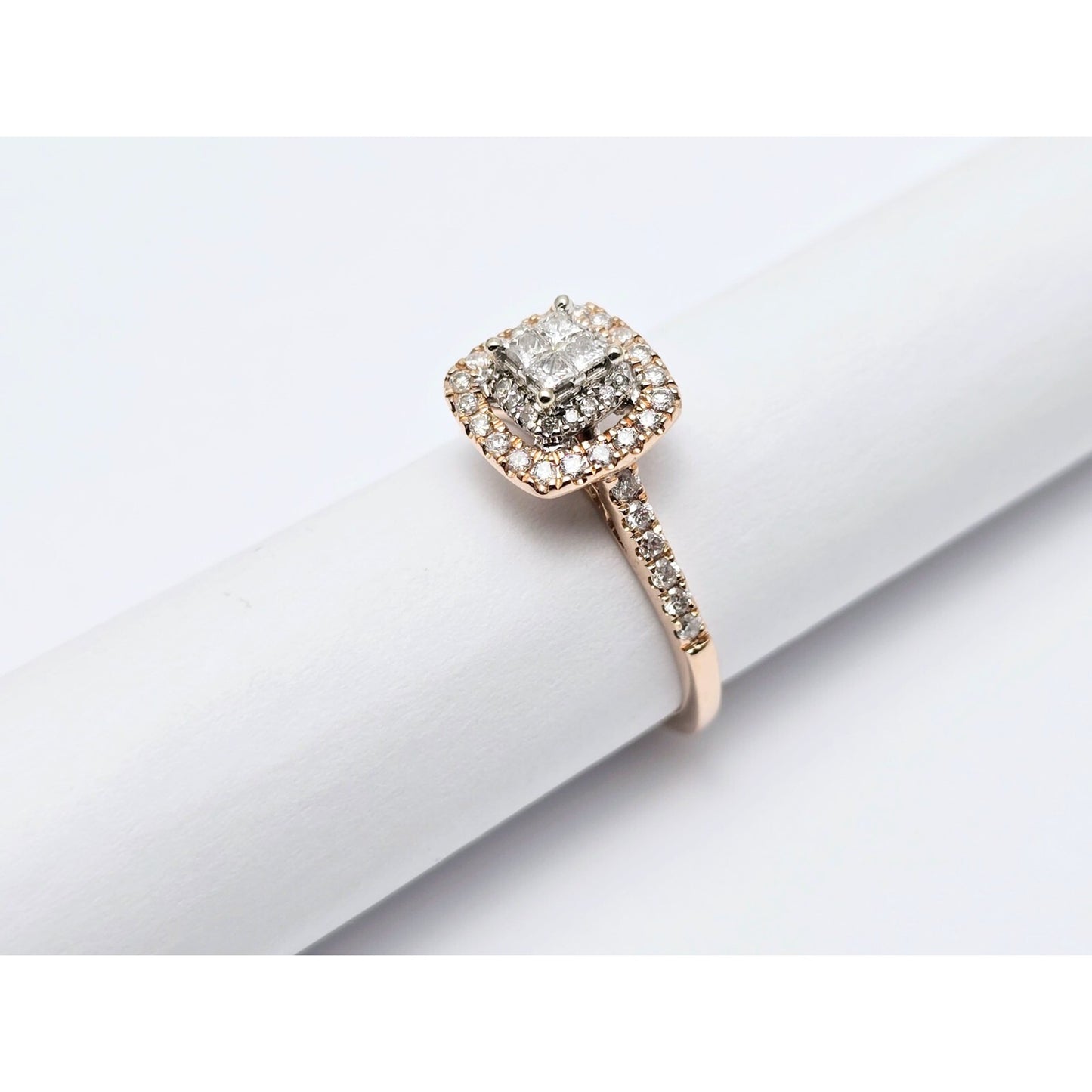 14K Two Tone Gold Double Halo Diamond Engagement Ring