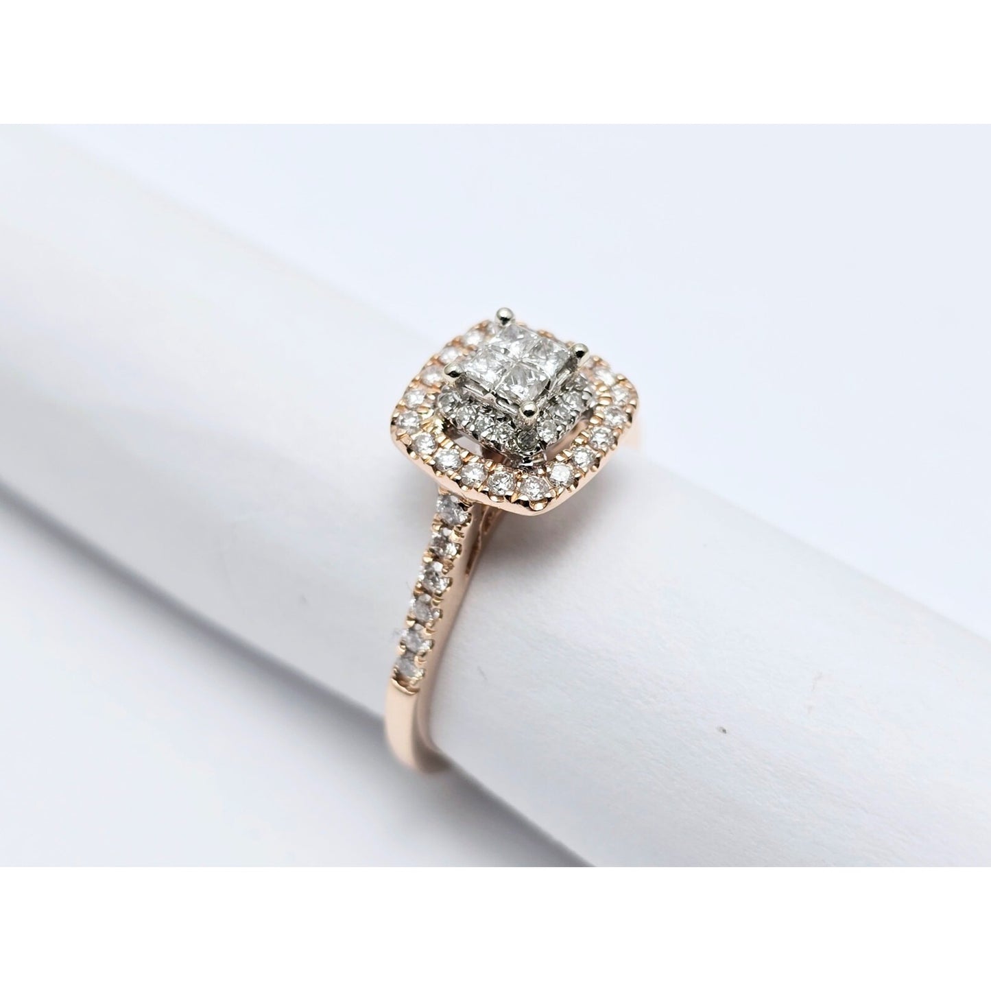 14K Two Tone Gold Double Halo Diamond Engagement Ring