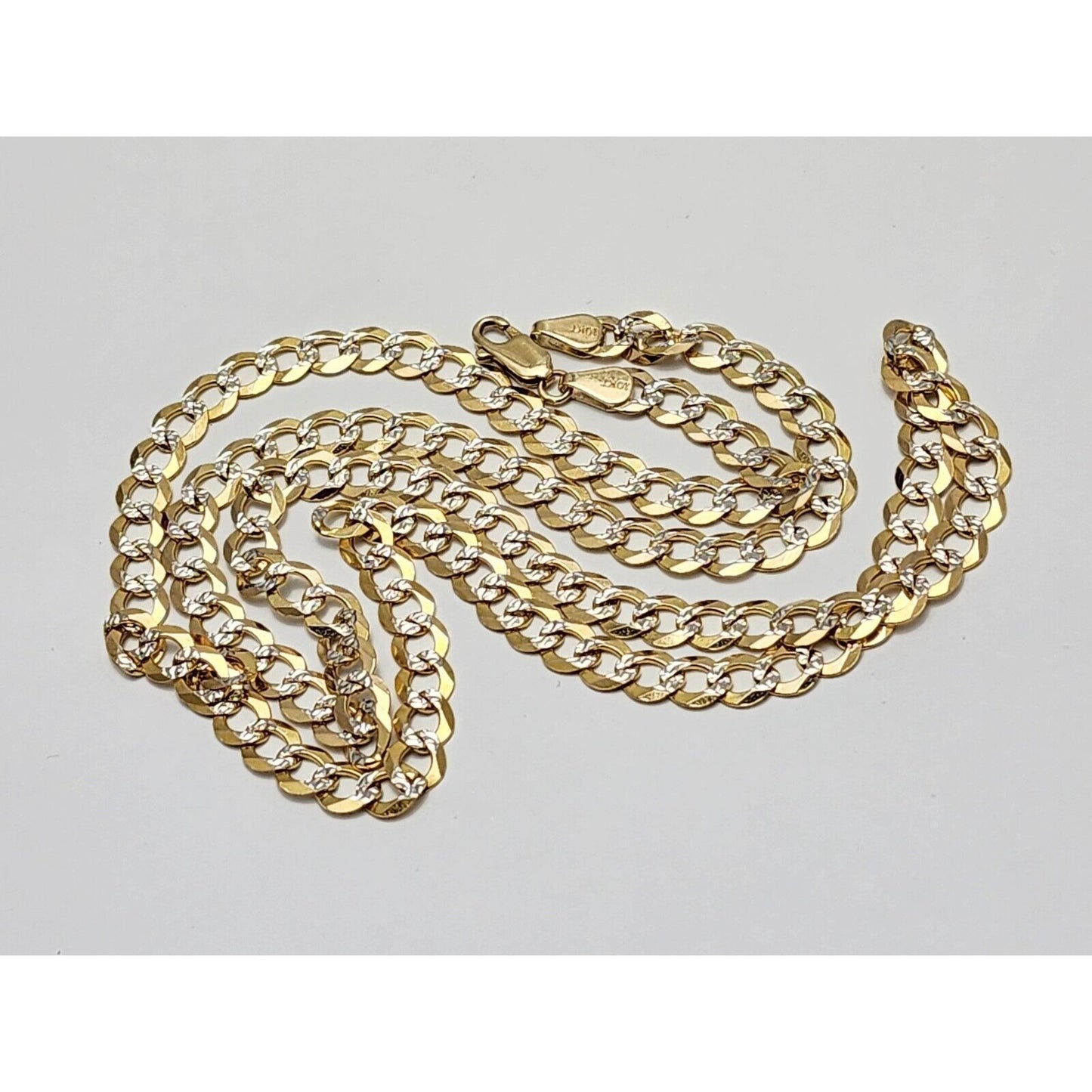 10K Two Tone Gold Diamond Cut Curb Link Chain Necklace