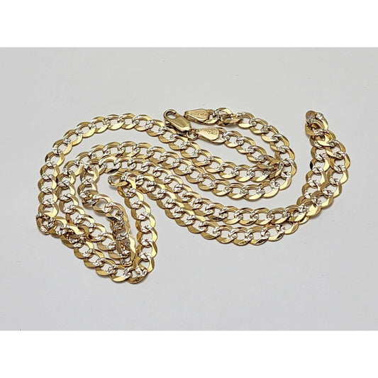 10K Two Tone Gold Diamond Cut Curb Link Chain Necklace