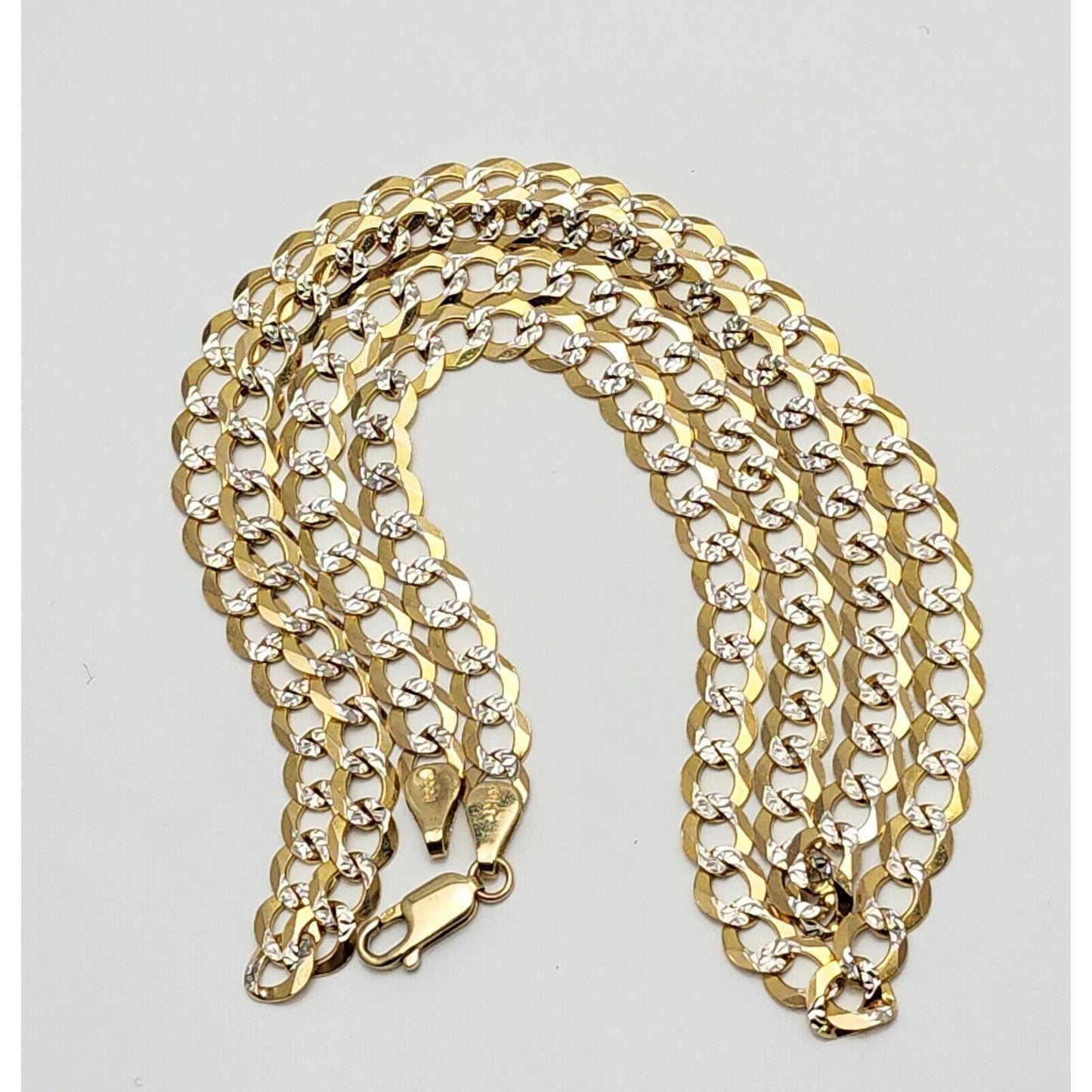 10K Two Tone Gold Diamond Cut Curb Link Chain Necklace